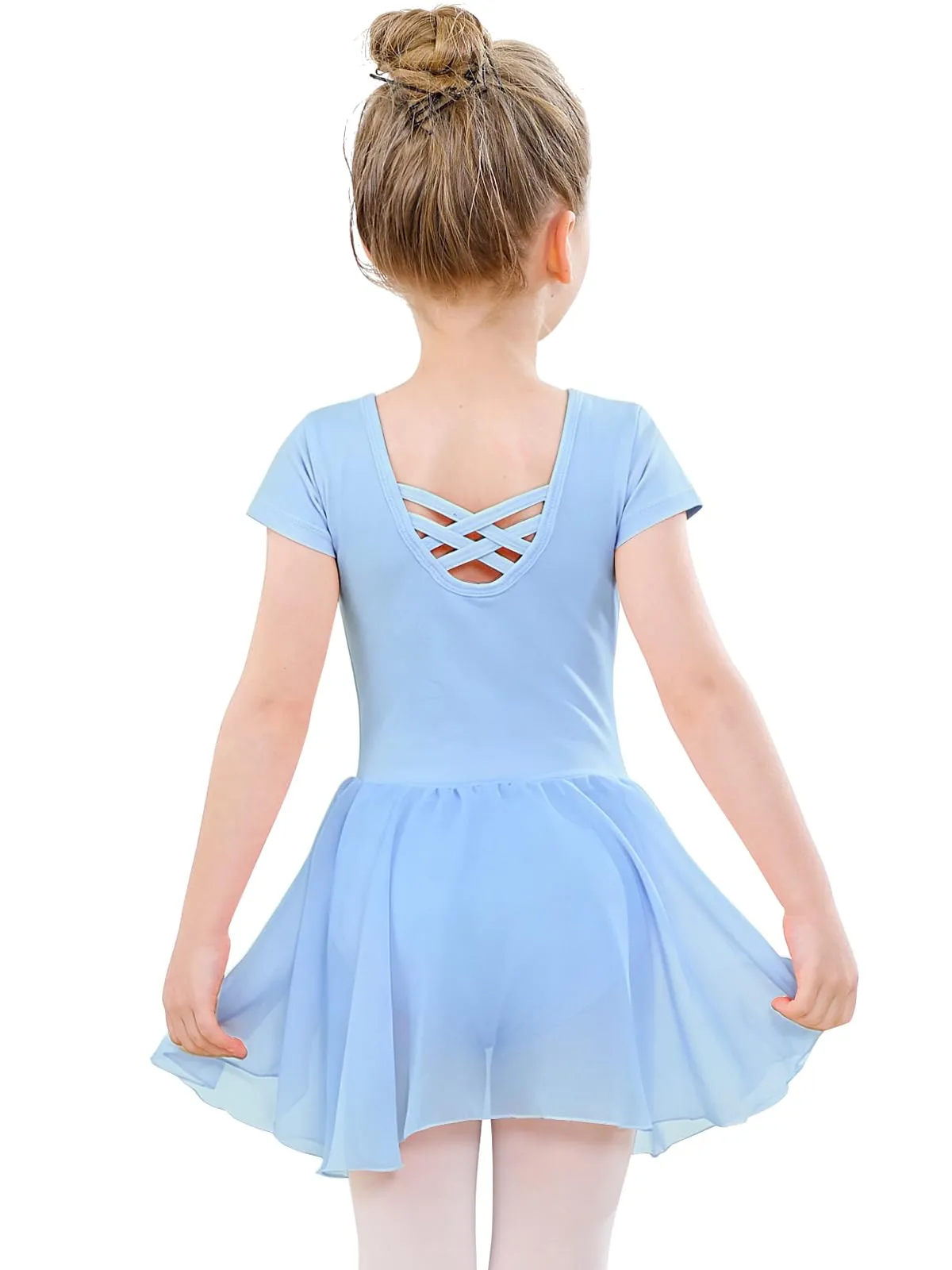 PLIKSUVER Abito da danza da bambina in cotone e chiffon, Blu, 110 - immagine 1