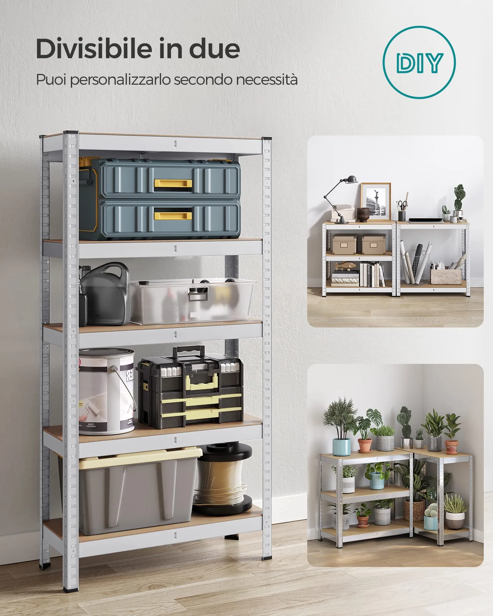SONGMICS Set di 2 Scaffali in Metallo a 5 Ripiani Regolabili, 30 x 75 x 150 cm, Argento GLR030E02 - immagine 7