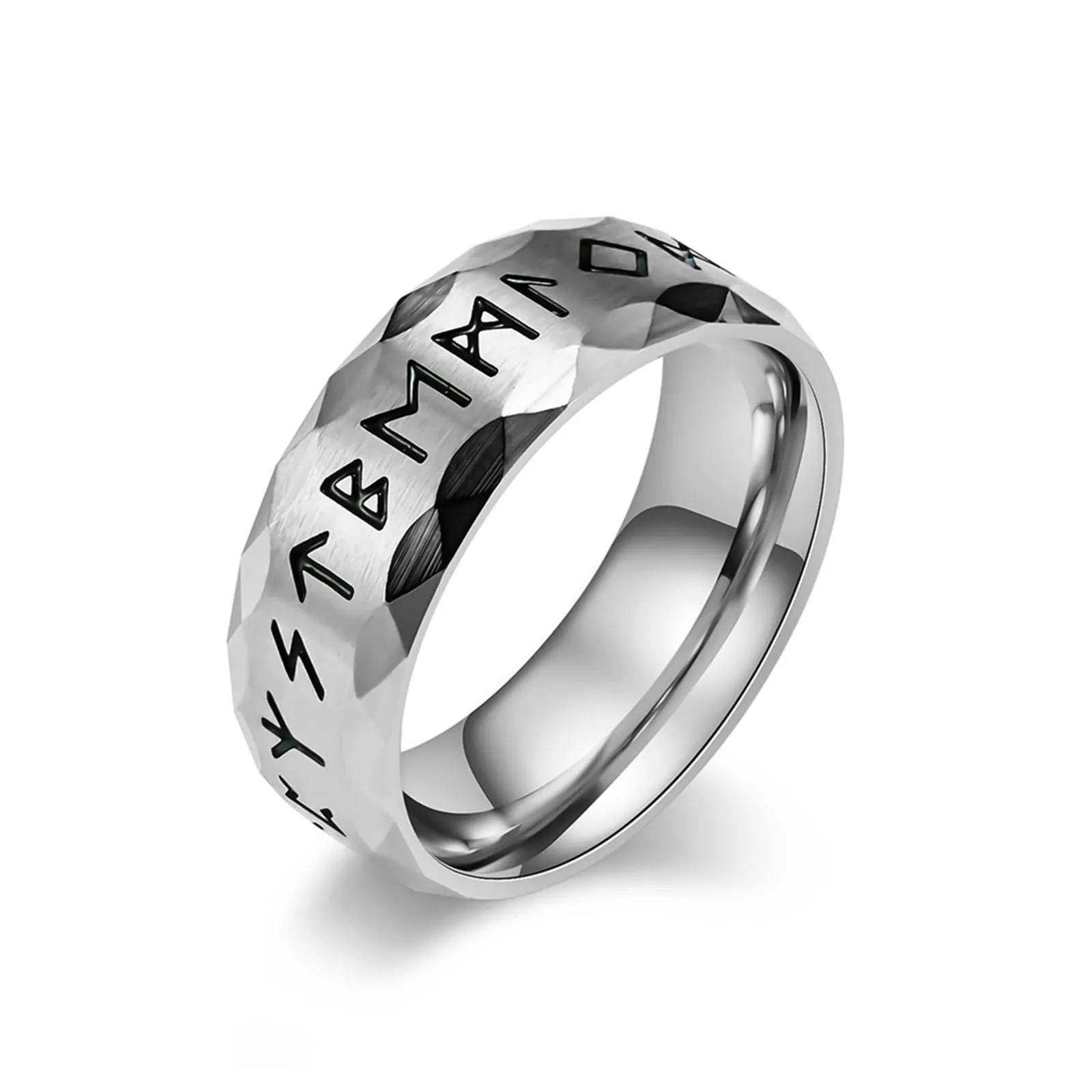 MERTTURM Anello Uomo in Acciaio Inossidabile con Rune Vichinghe, Argento - immagine 1