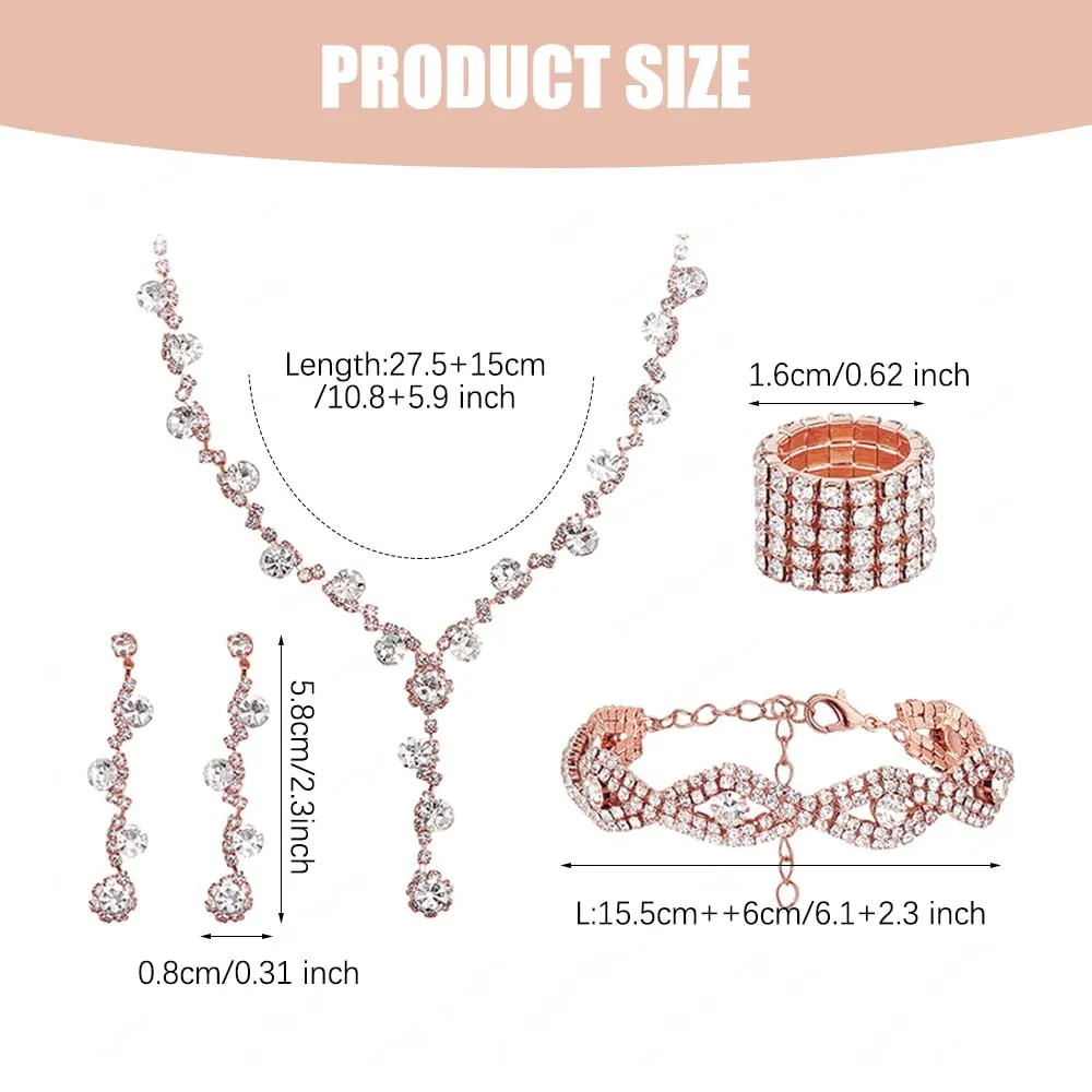 XFSRG Set Gioielli Donna con Collana, Orecchini, Bracciale e Anello in Cristalli, Oro rosa, 4 pezzi - immagine 2