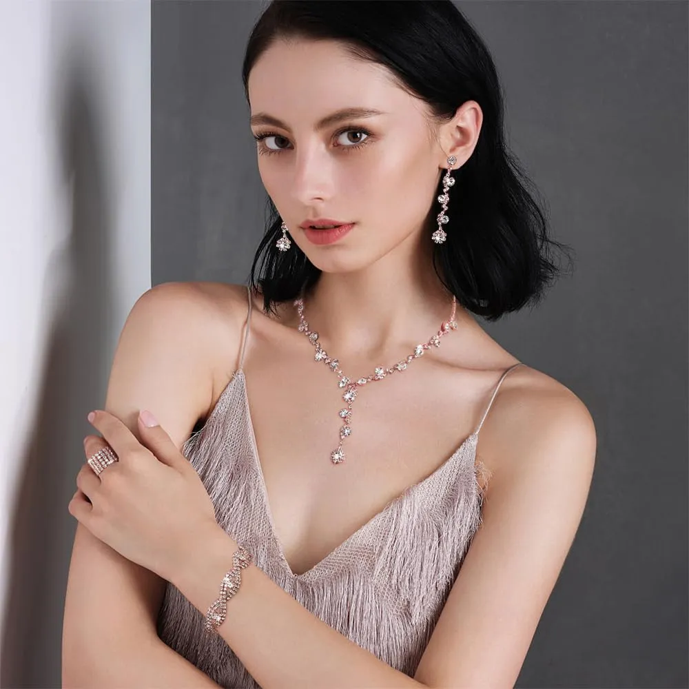 XFSRG Set Gioielli Donna con Collana, Orecchini, Bracciale e Anello in Cristalli, Oro rosa, 4 pezzi - immagine 7