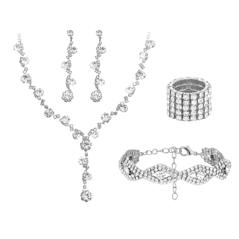 XFSRG Set Gioielli Donna con Cristalli, Collana, Orecchini, Bracciale e Anello (Argento, 4 pezzi) - immagine 1