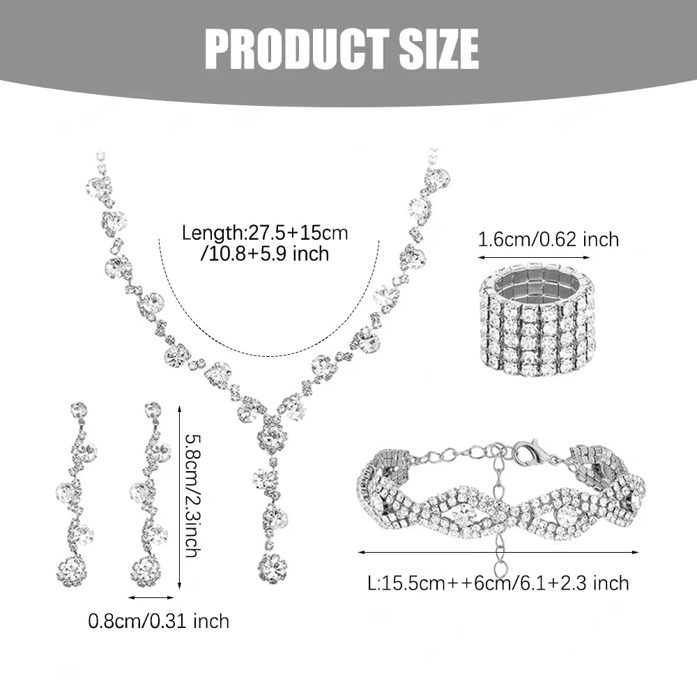 XFSRG Set Gioielli Donna con Cristalli, Collana, Orecchini, Bracciale e Anello (Argento, 4 pezzi) - immagine 2