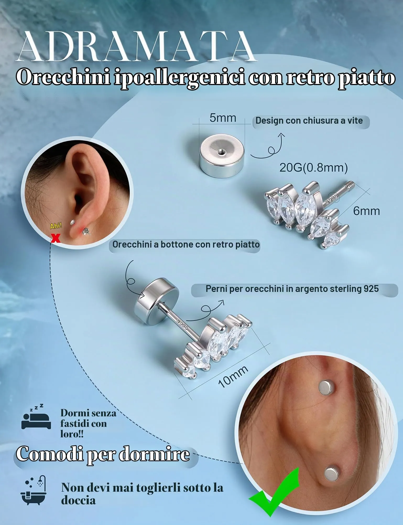 Adramata Orecchini in Argento 925 per Donna Piercing Helix - immagine 3