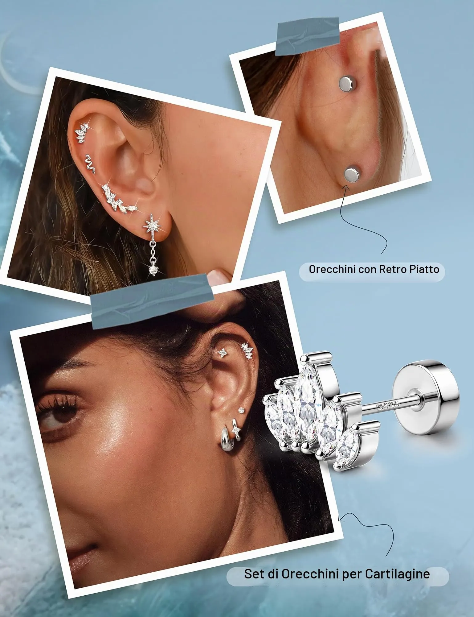 Adramata Orecchini in Argento 925 per Donna Piercing Helix - immagine 4