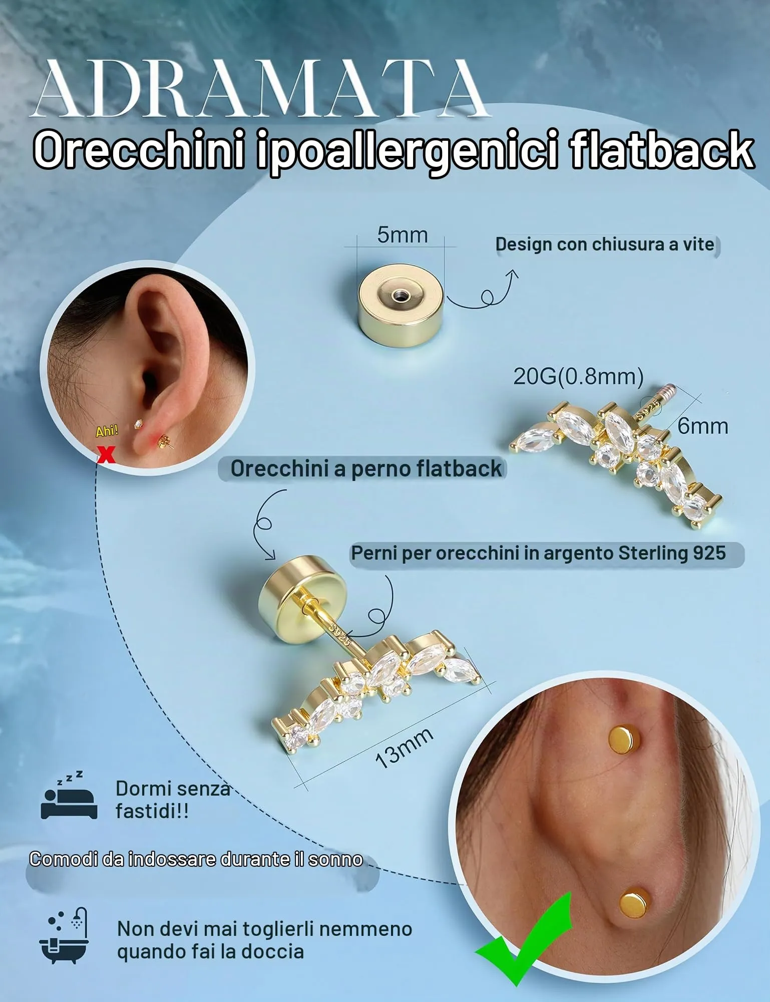Adramata Orecchini in Argento 925 per Donna, Piercing Helix - immagine 3