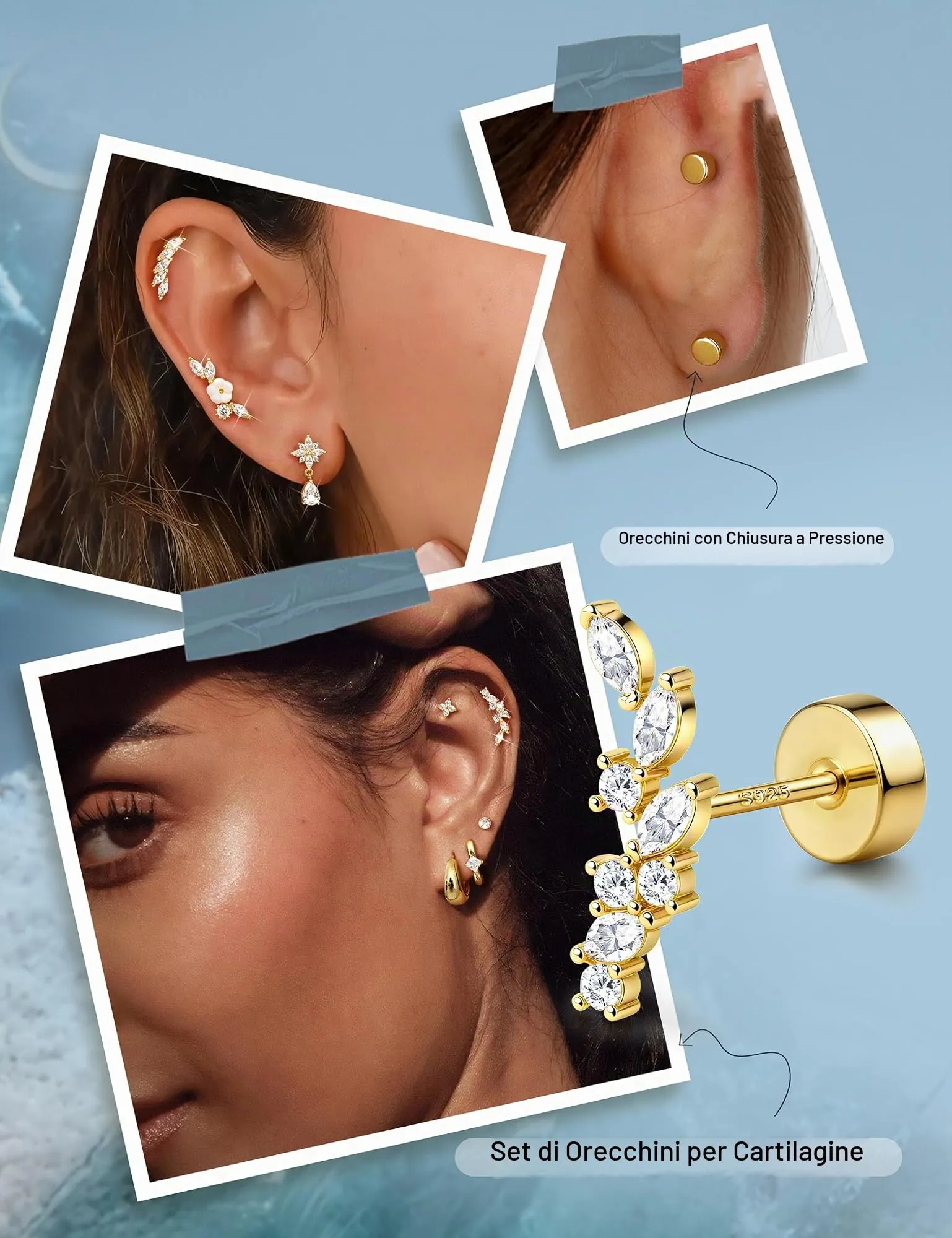 Adramata Orecchini in Argento 925 per Donna, Piercing Helix - immagine 4