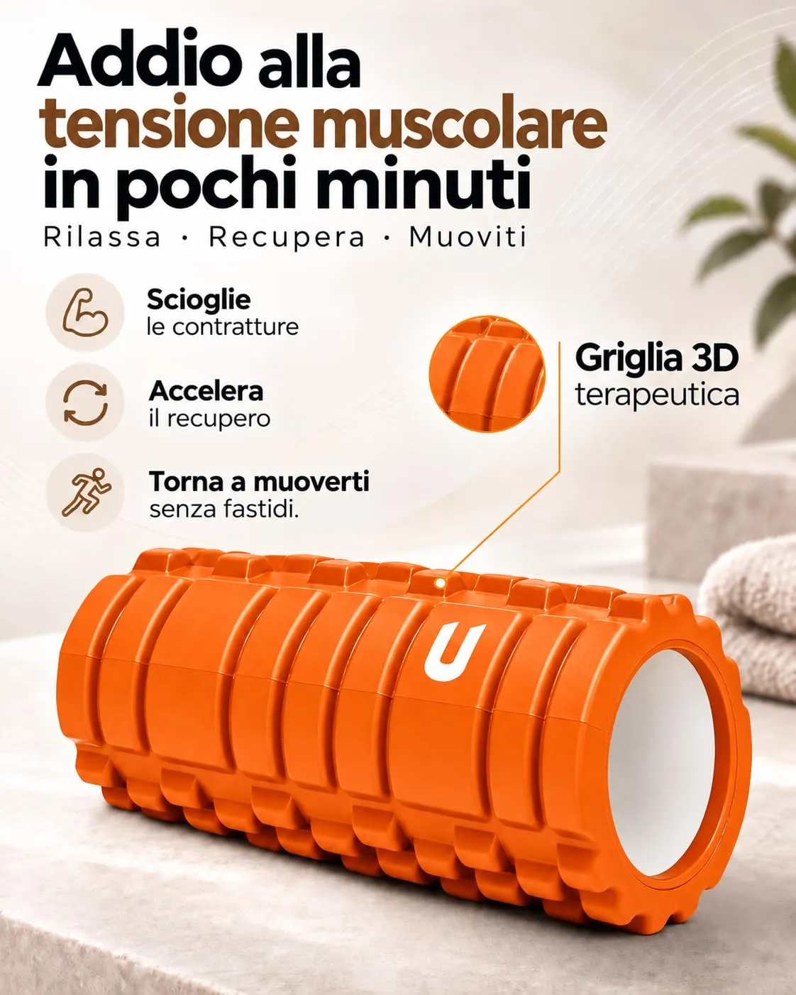 unycos Foam Roller, EVA Dura 33x14 cm, Arancione - immagine 2