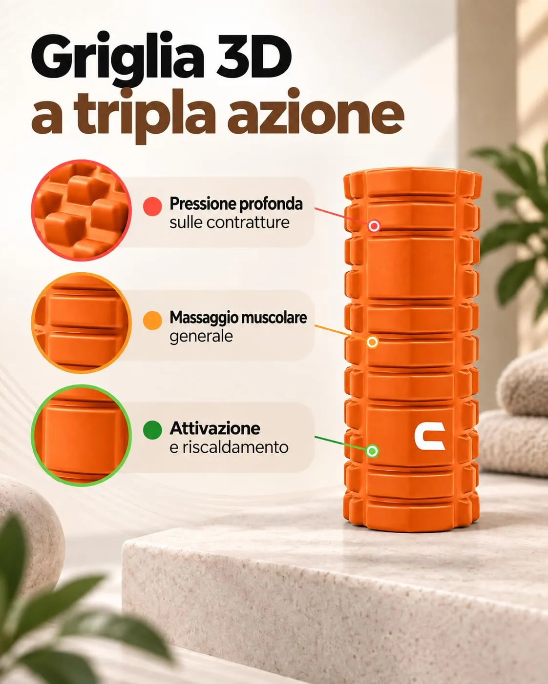 unycos Foam Roller, EVA Dura 33x14 cm, Arancione - immagine 3