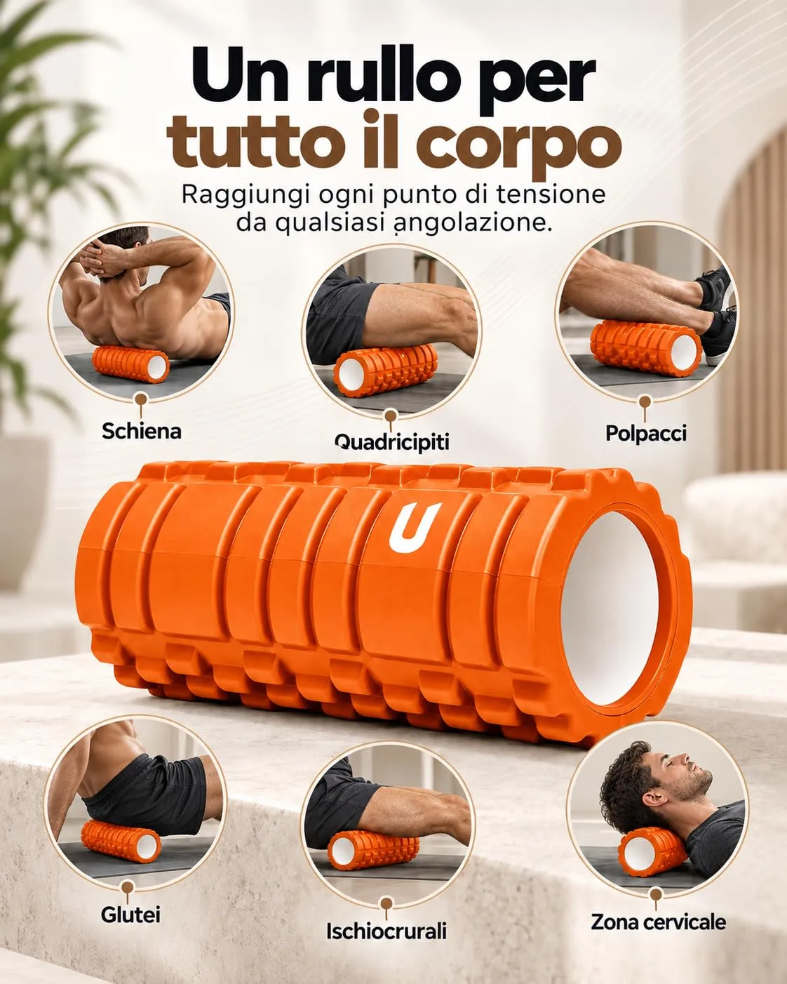 unycos Foam Roller, EVA Dura 33x14 cm, Arancione - immagine 4