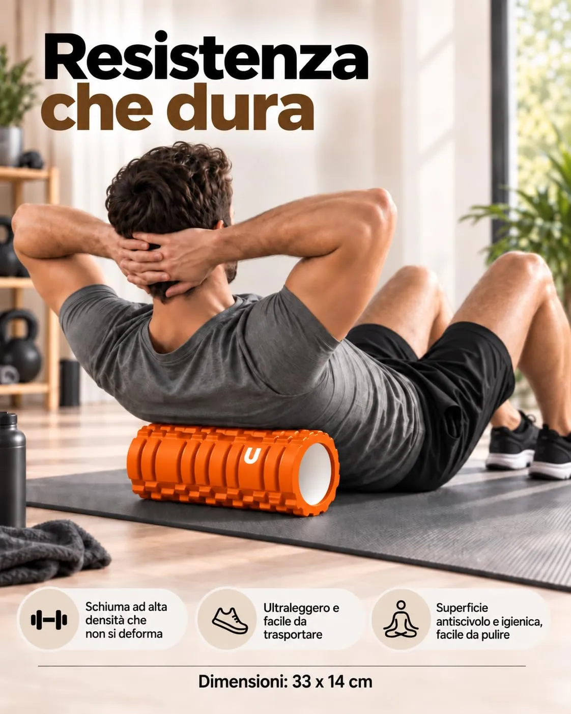 unycos Foam Roller, EVA Dura 33x14 cm, Arancione - immagine 6