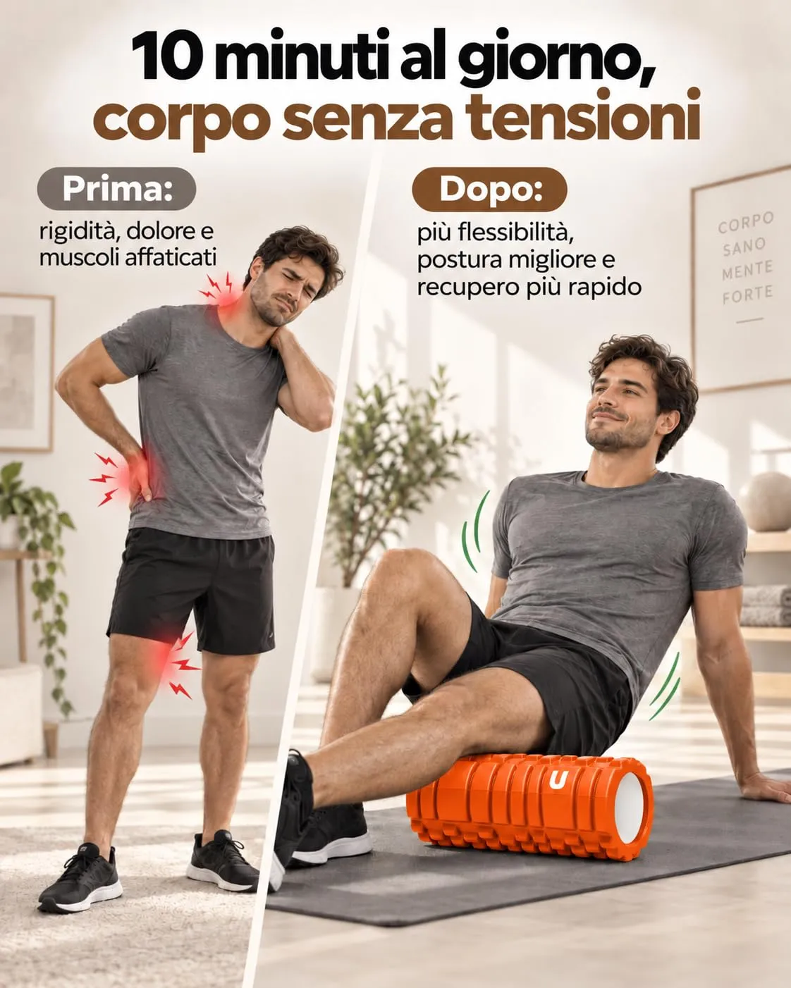 unycos Foam Roller, EVA Dura 33x14 cm, Arancione - immagine 7
