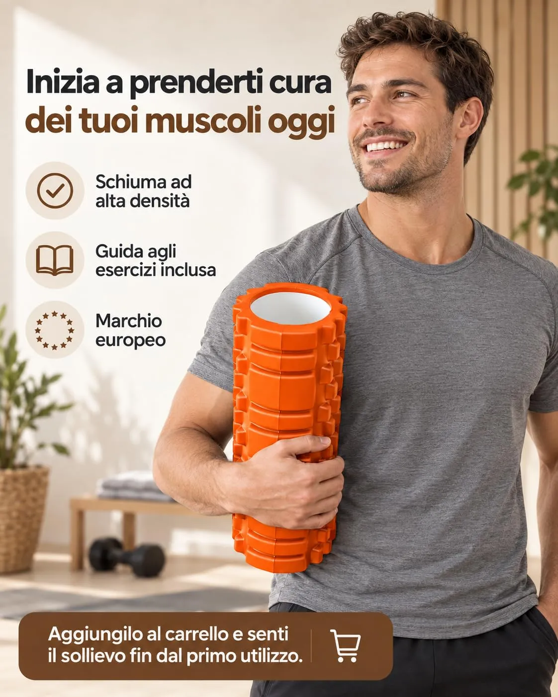 unycos Foam Roller, EVA Dura 33x14 cm, Arancione - immagine 8