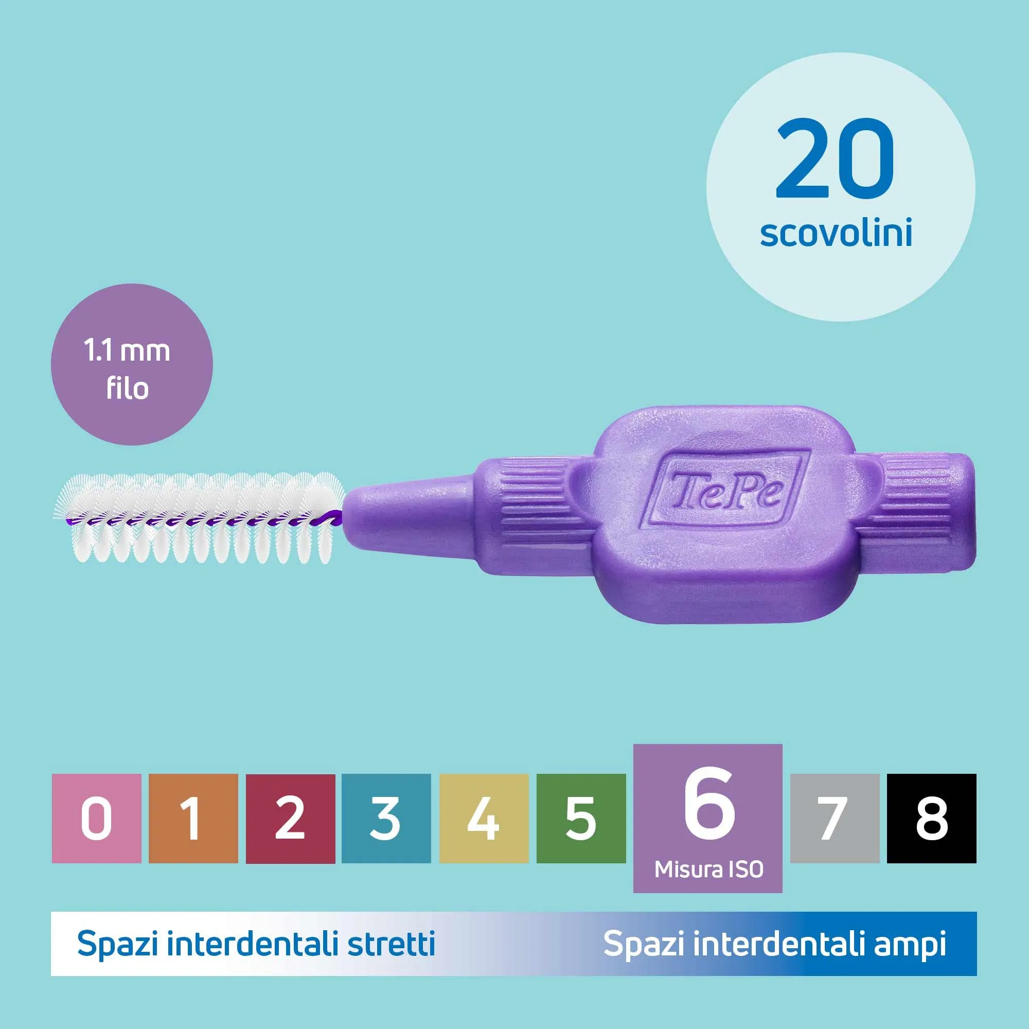 TePe Original Scovolini Interdentali, Viola, 1.1mm/ISO 6, 20 pz - immagine 3