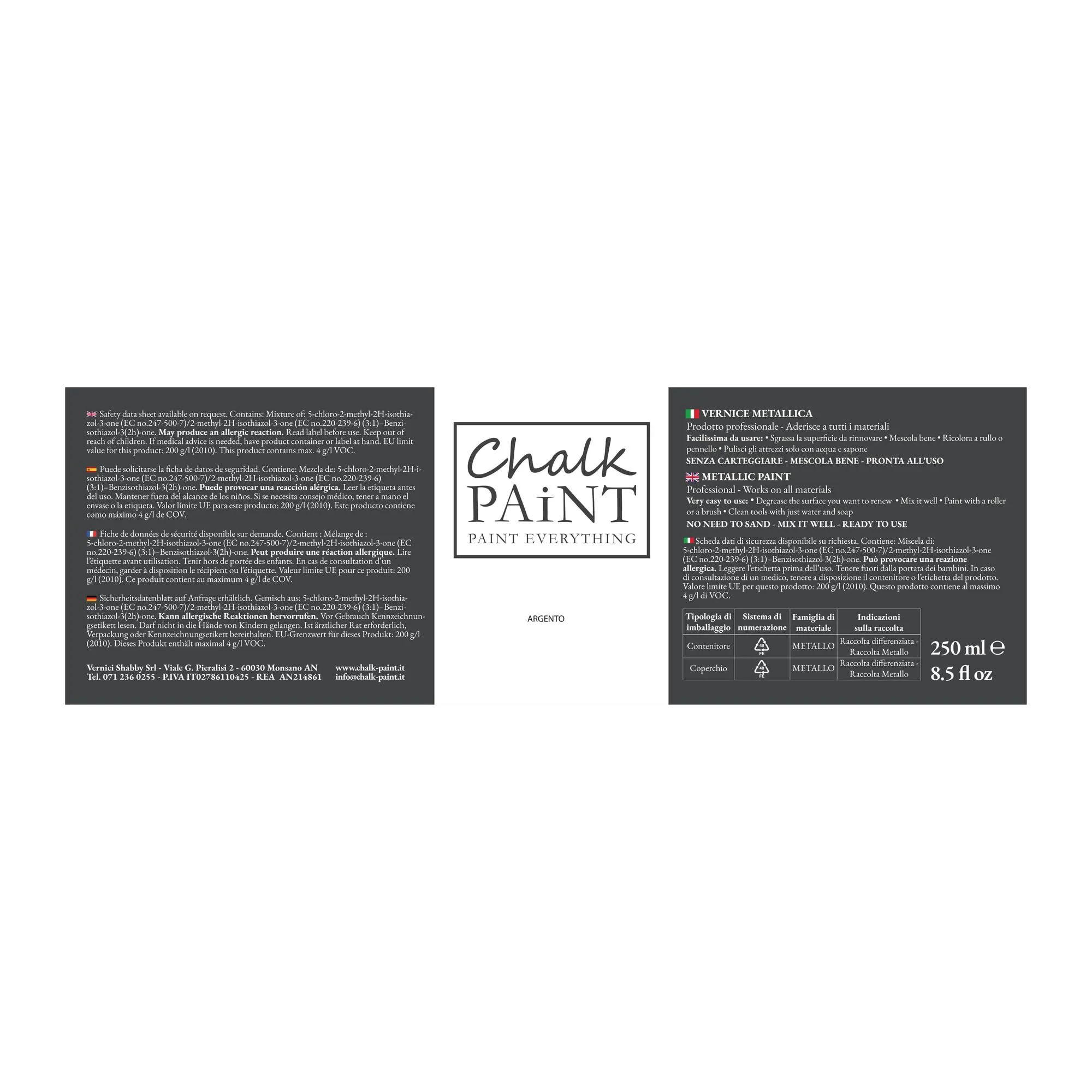 Chalk Paint Paint Everything Vernice Metallica Professionale Argento 250 ml - immagine 4