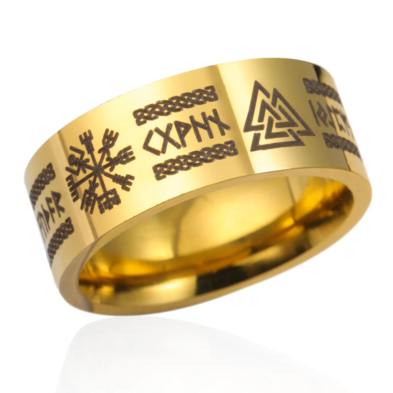 VASSAGO Anello Vichinghi Rune Norrene Mjolnir Vegvisir Bussola Triskele Valknut Elmo di Soggezione Nodo Celtico Triquetra, Misura 7-12 - immagine 1