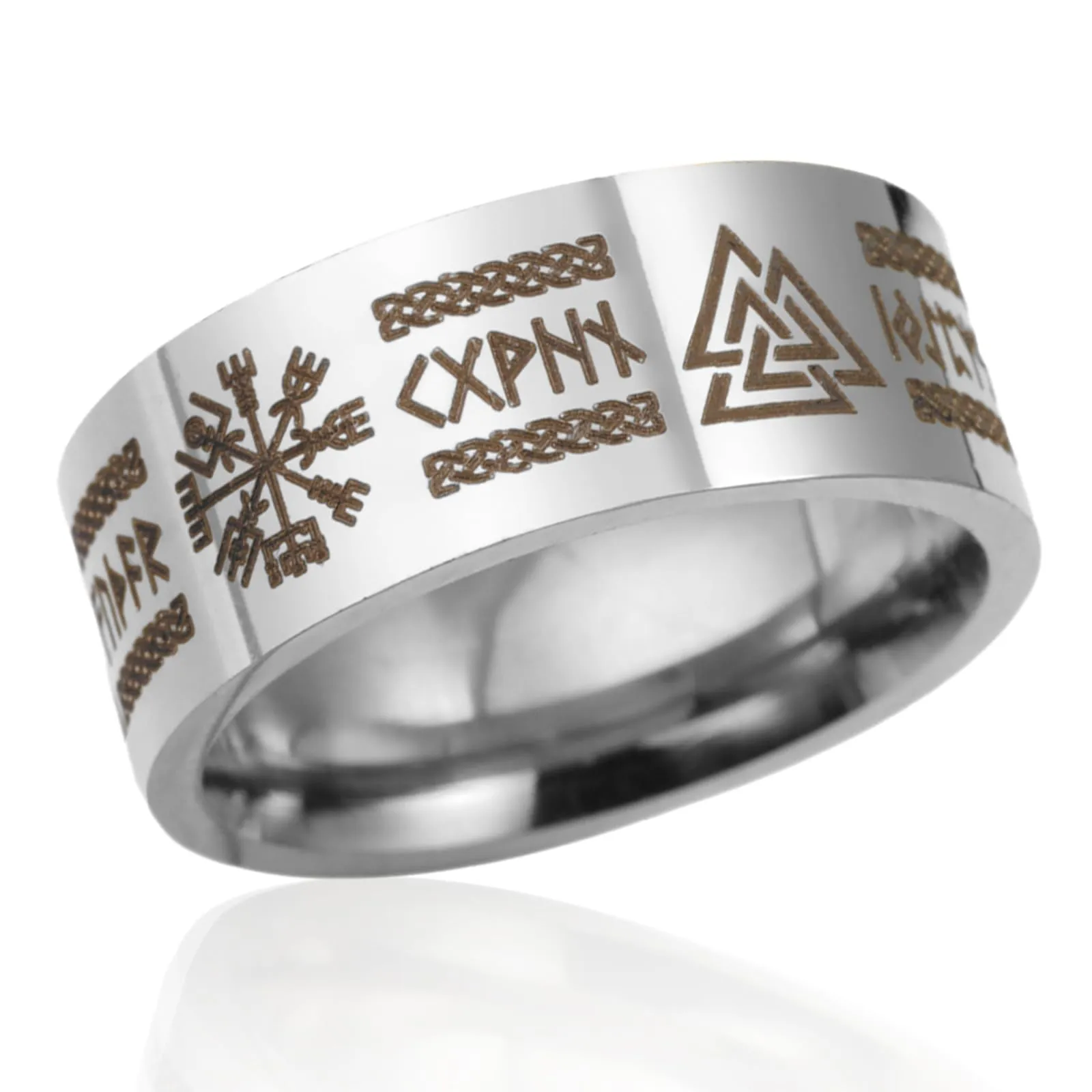 VASSAGO Anello Vichinghi con Rune Norrene Mjolnir Vegvisir Bussola Triskele Valknut Elmo di Soggezione Nodo Celtico Triquetra, Misura 7-12 - immagine 1