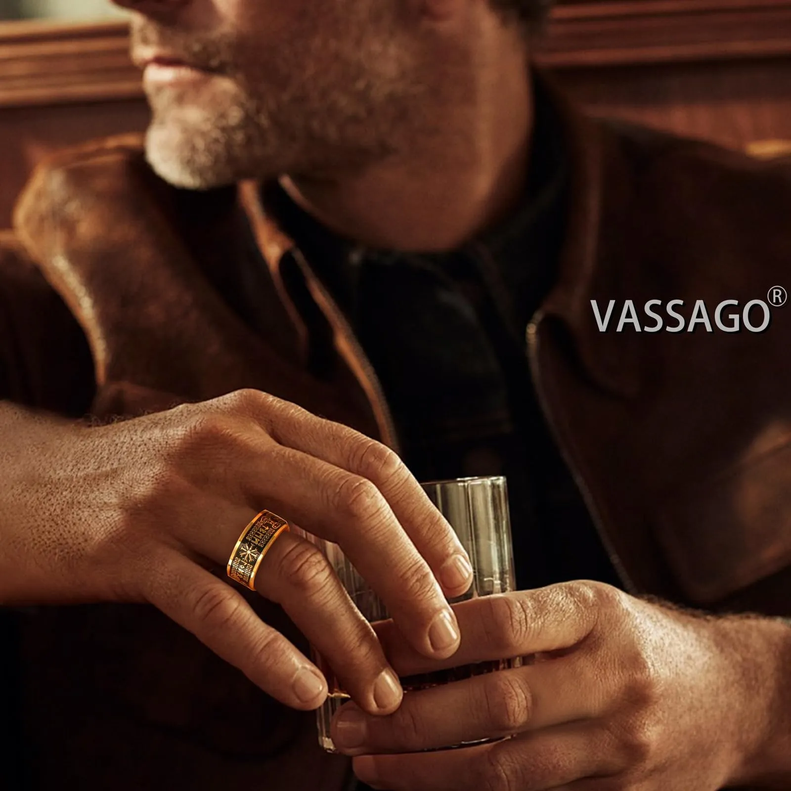VASSAGO Anello Vichinghi Rune Norrene Mjolnir Vegvisir Bussola Triskele Valknut Elmo di Soggezione Nodo Celtico Triquetra Misura 7-12 - immagine 2