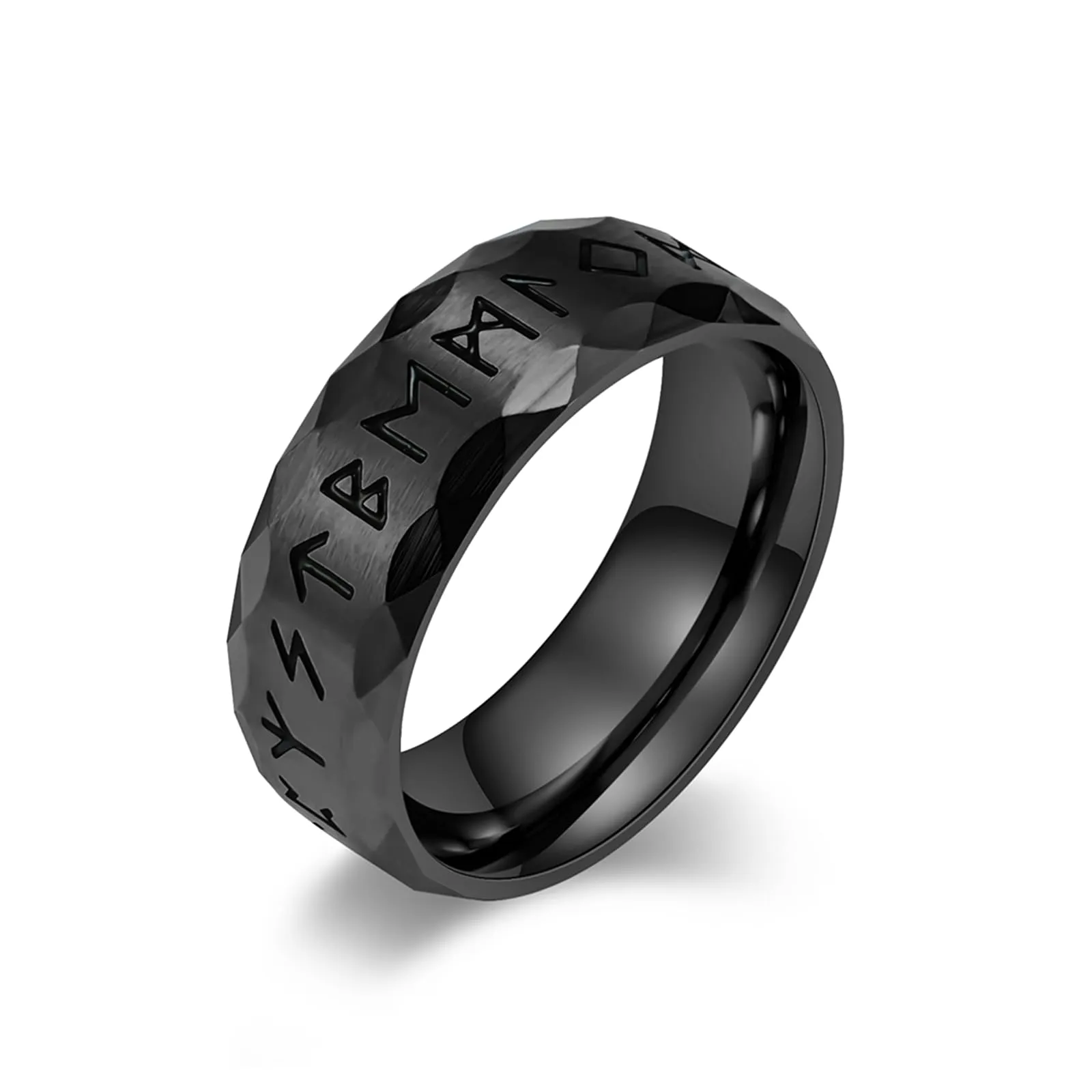 MERTTURM Anello Uomo in Acciaio Inossidabile con Rune Vichinghe, Nero - immagine 1