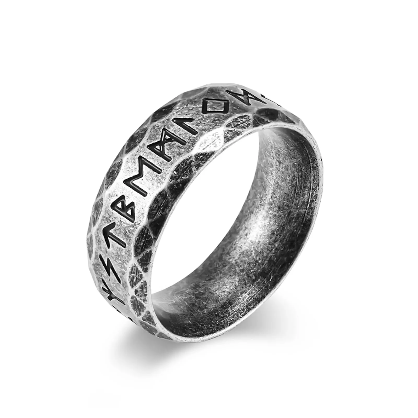 MERTTURM Anello Uomo in Acciaio Inossidabile con Rune Vichinghe, Argento Satinato - immagine 1