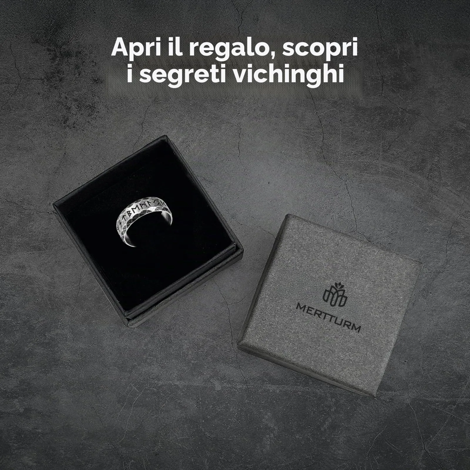MERTTURM Anello Uomo in Acciaio Inossidabile con Rune Vichinghe, Argento Satinato - immagine 6