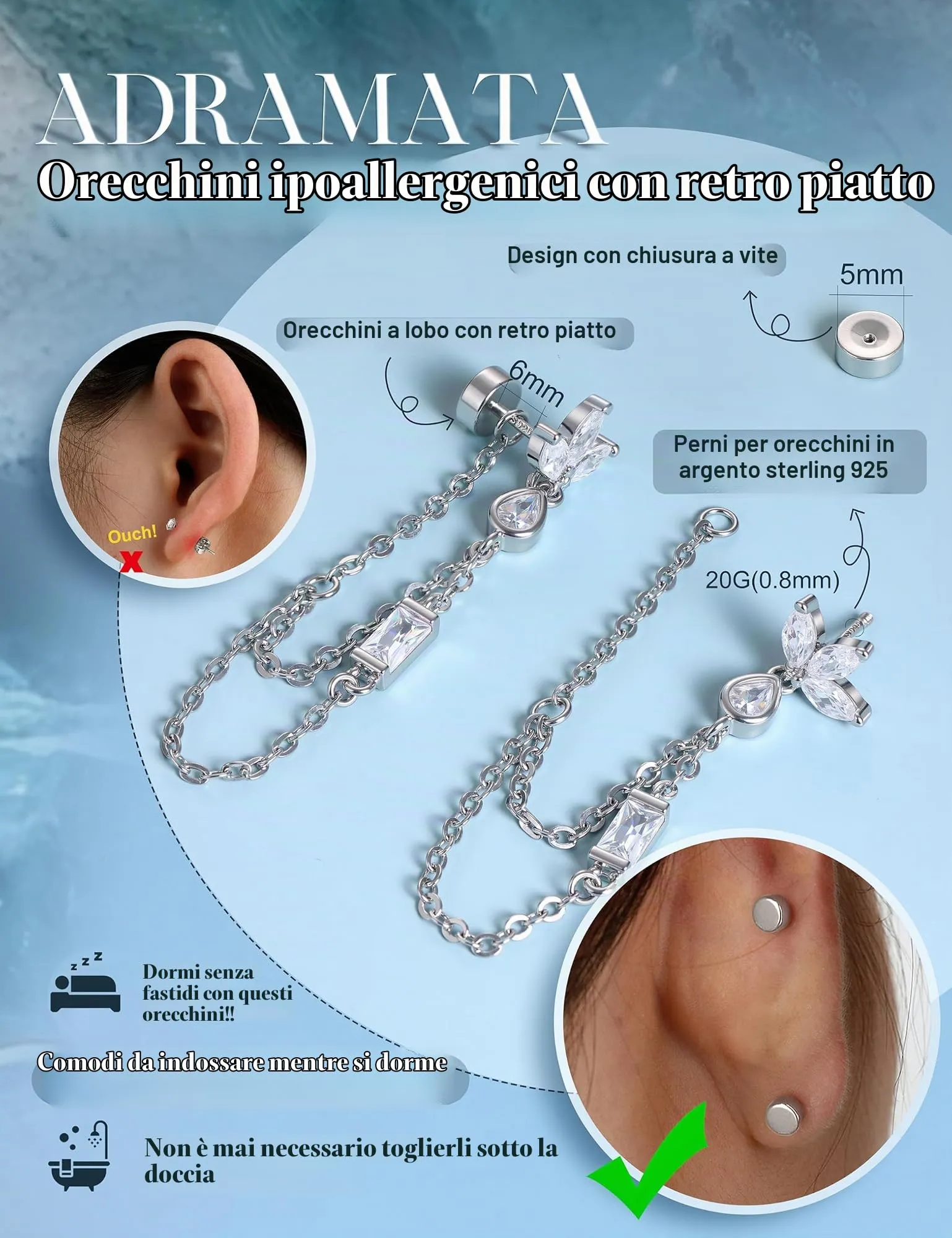 Adramata Orecchini Argento 925 Donna Piercing Orecchio Helix - immagine 3
