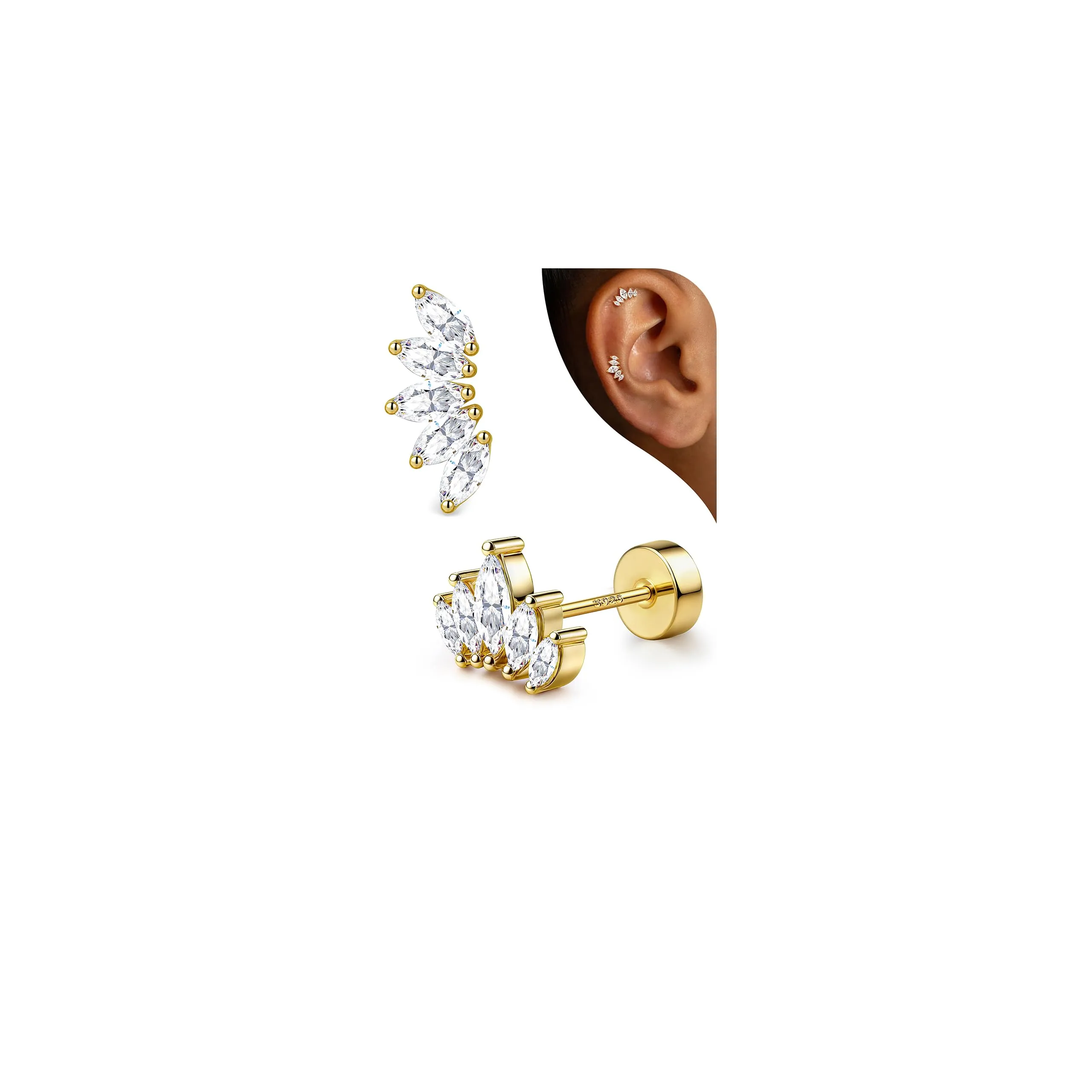 Adramata Orecchini in Argento 925 per Donna Piercing Helix - immagine 1