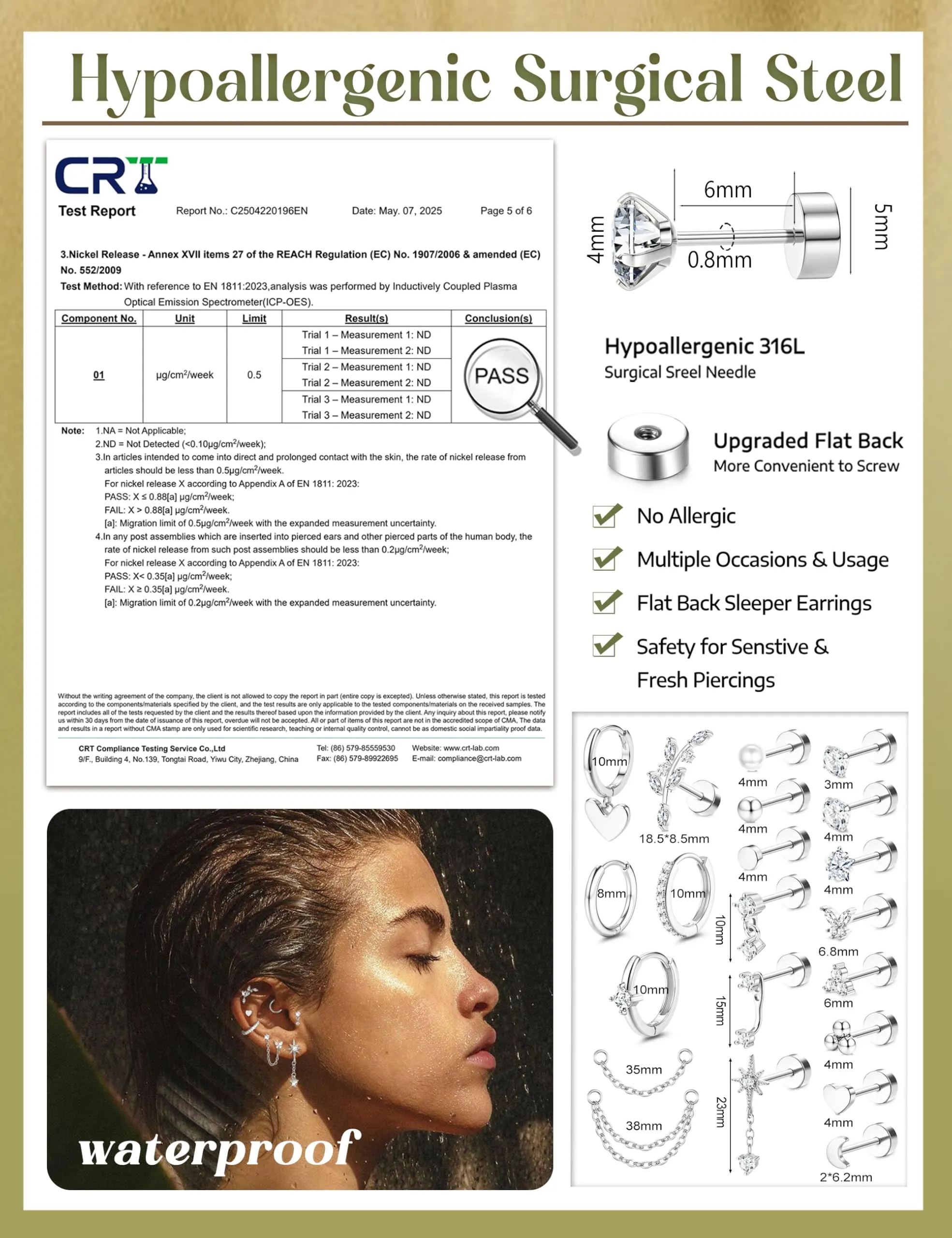 CASSIECA Set 21 Pezzi Orecchini Donna in Acciaio Chirurgico Argento per Piercing Helix, Trago e Conch - immagine 5