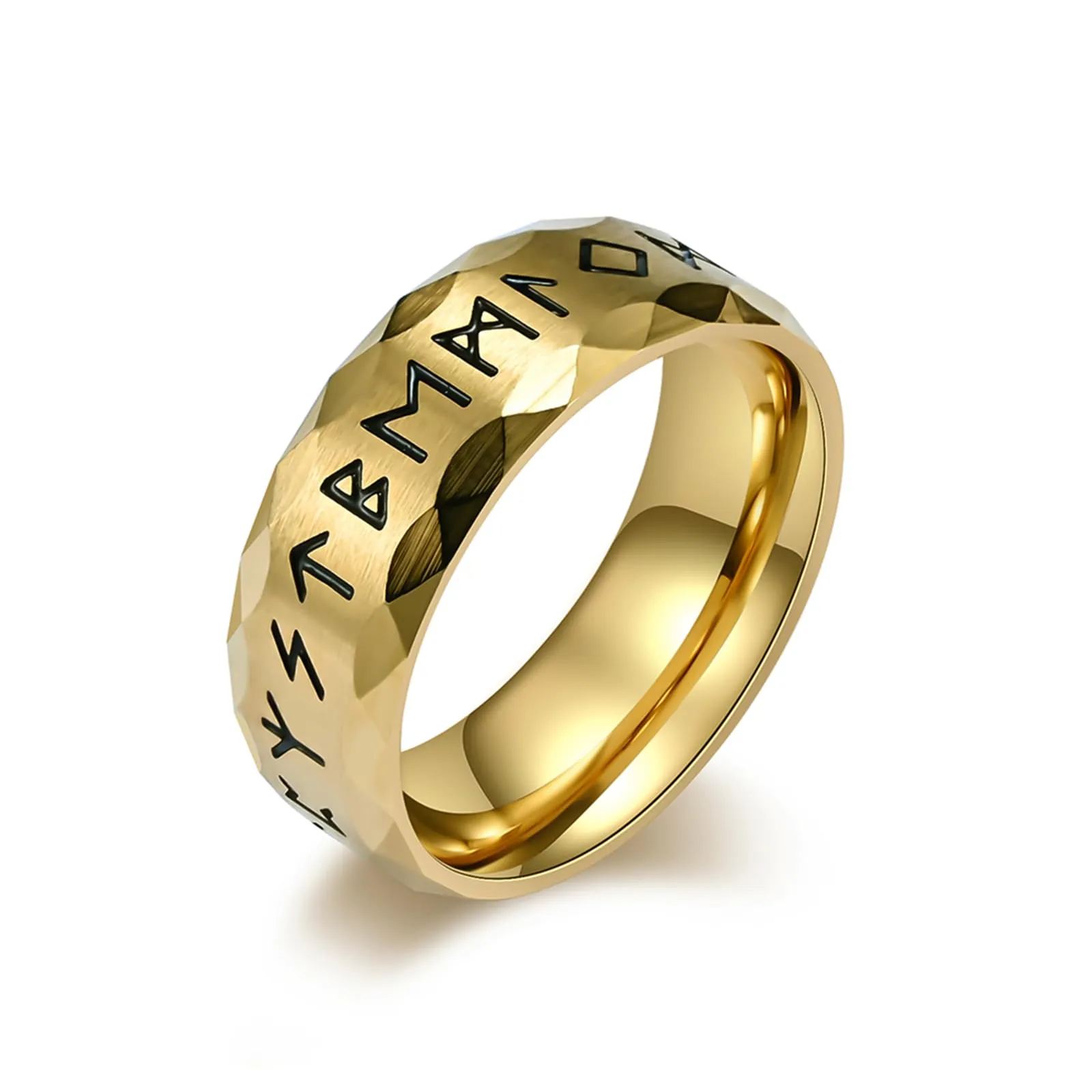 MERTTURM Anello Uomo in Acciaio Inossidabile con Rune Vichinghe, Oro - immagine 1