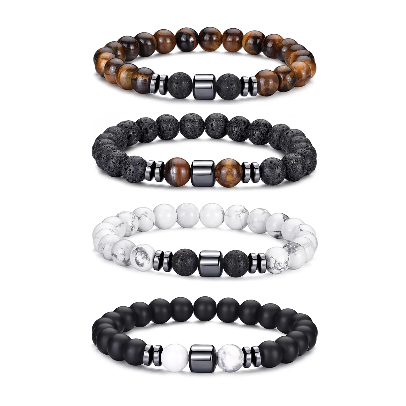 RANKEEF Set di Bracciali con Perline da Uomo in Occhio di Tigre, Agata Nera e Roccia Lavica - immagine 1