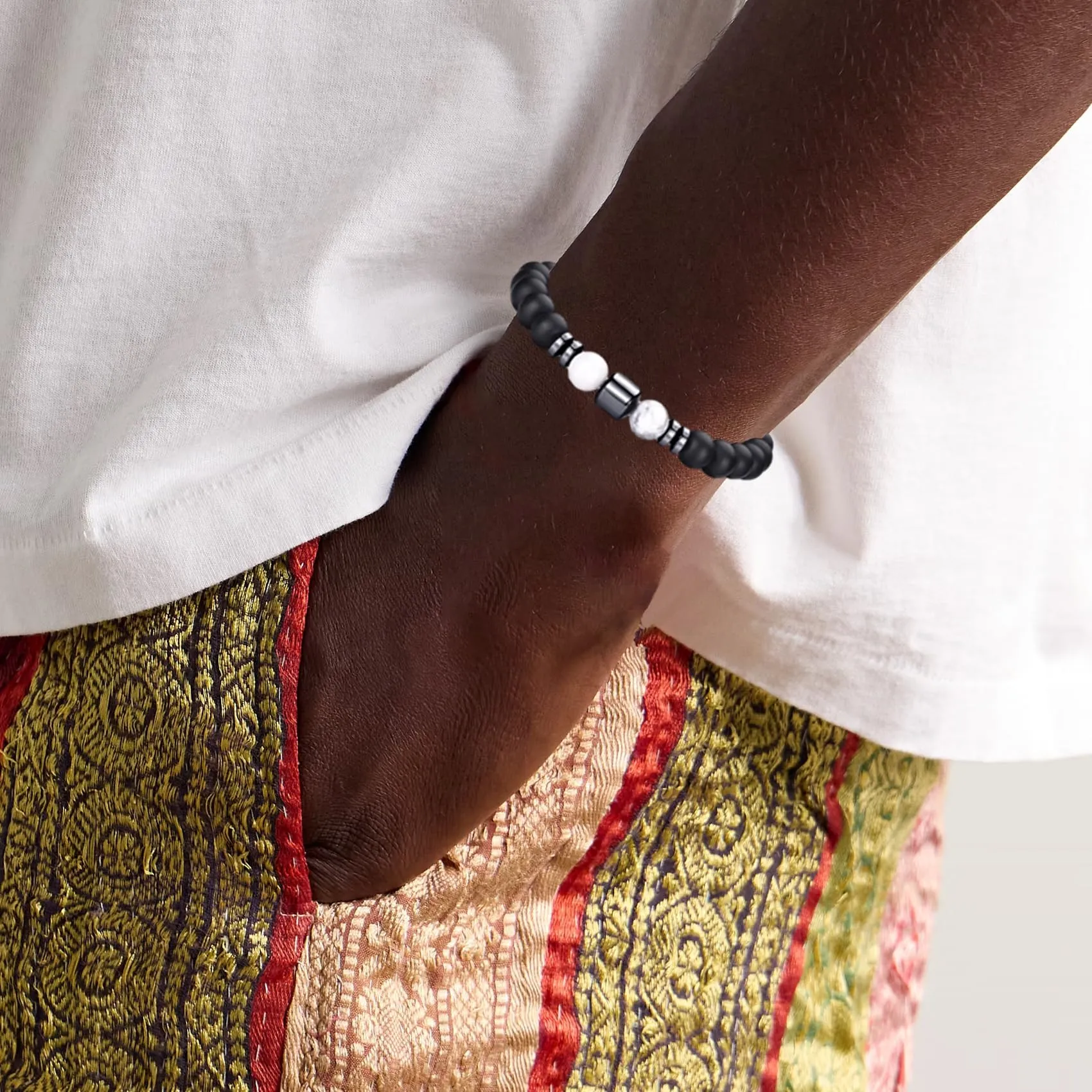 RANKEEF Set di Bracciali con Perline da Uomo in Occhio di Tigre, Agata Nera e Roccia Lavica - immagine 5