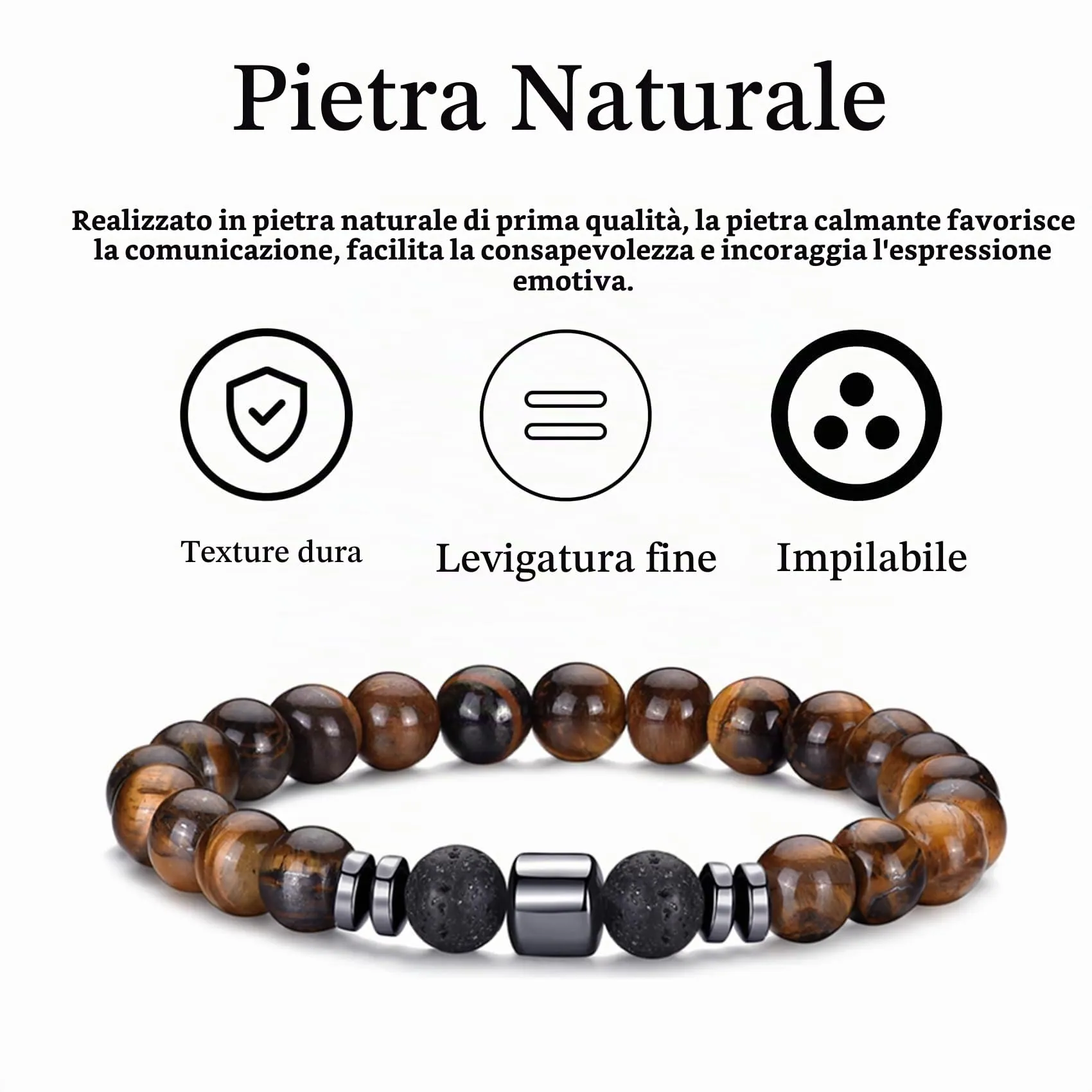 RANKEEF Set di Bracciali con Perline da Uomo in Occhio di Tigre, Agata Nera e Roccia Lavica - immagine 7