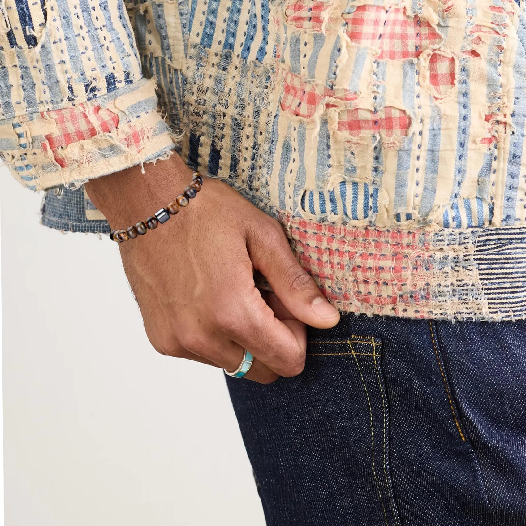 RANKEEF Set di Bracciali con Perline da Uomo in Occhio di Tigre e Roccia Lavica - immagine 5