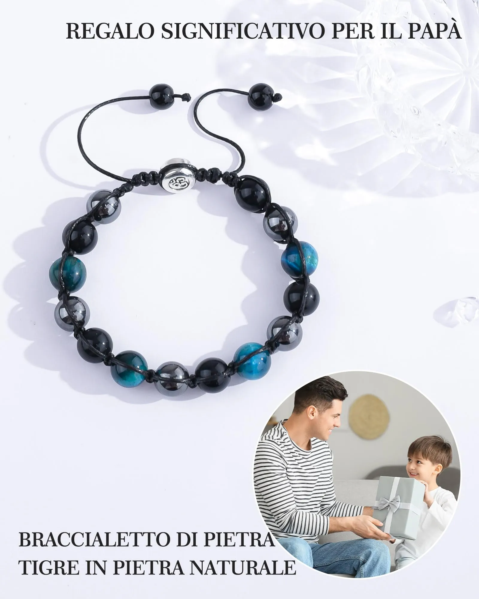 VGWON Bracciale Uomo in Occhio di Tigre e Onice, 19-30 cm - immagine 2
