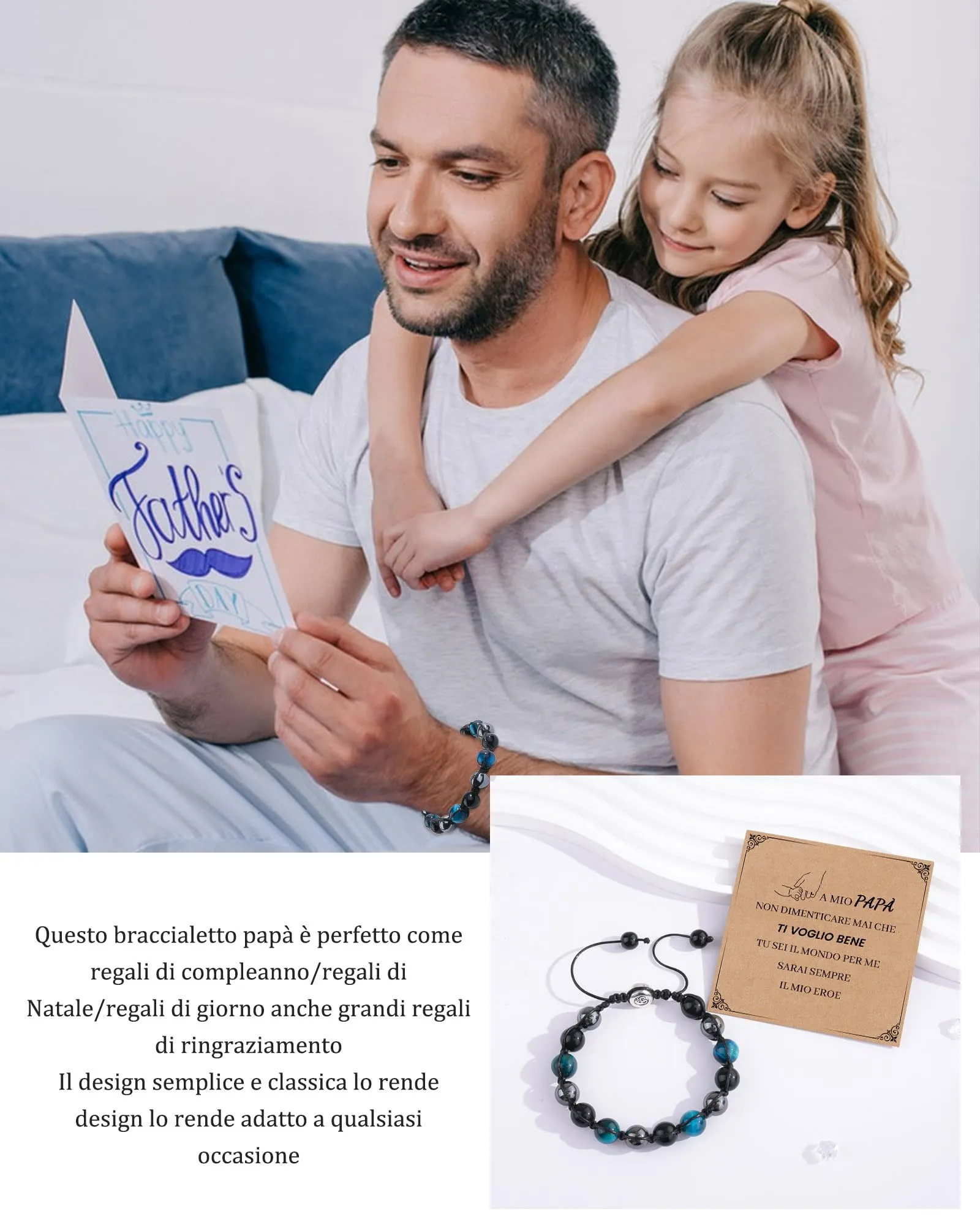 VGWON Bracciale Uomo in Occhio di Tigre e Onice, 19-30 cm - immagine 3