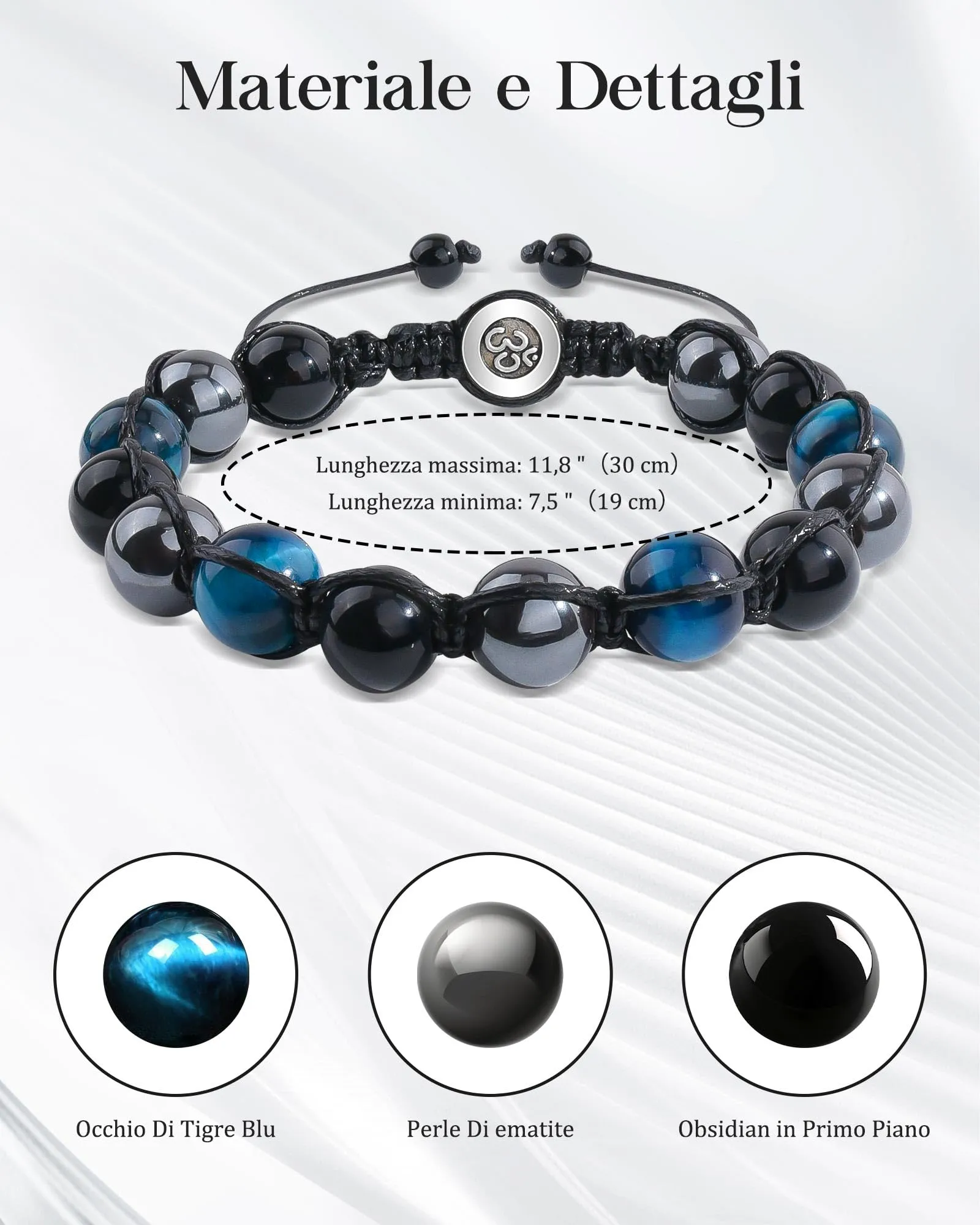 VGWON Bracciale Uomo in Occhio di Tigre e Onice, 19-30 cm - immagine 4