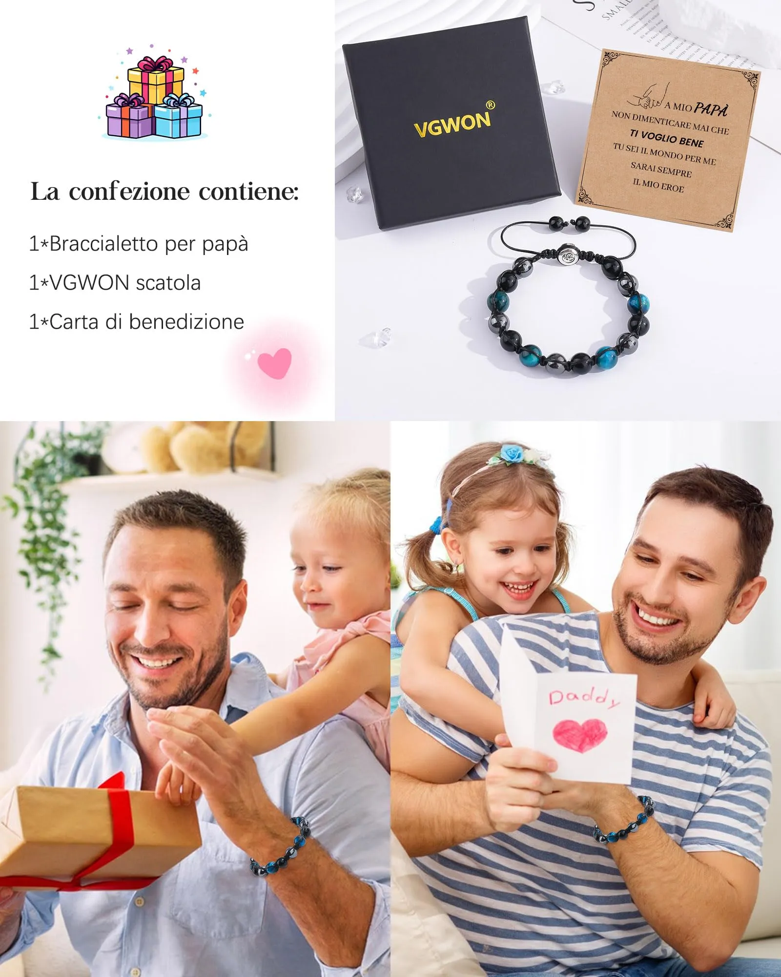 VGWON Bracciale Uomo in Occhio di Tigre e Onice, 19-30 cm - immagine 5