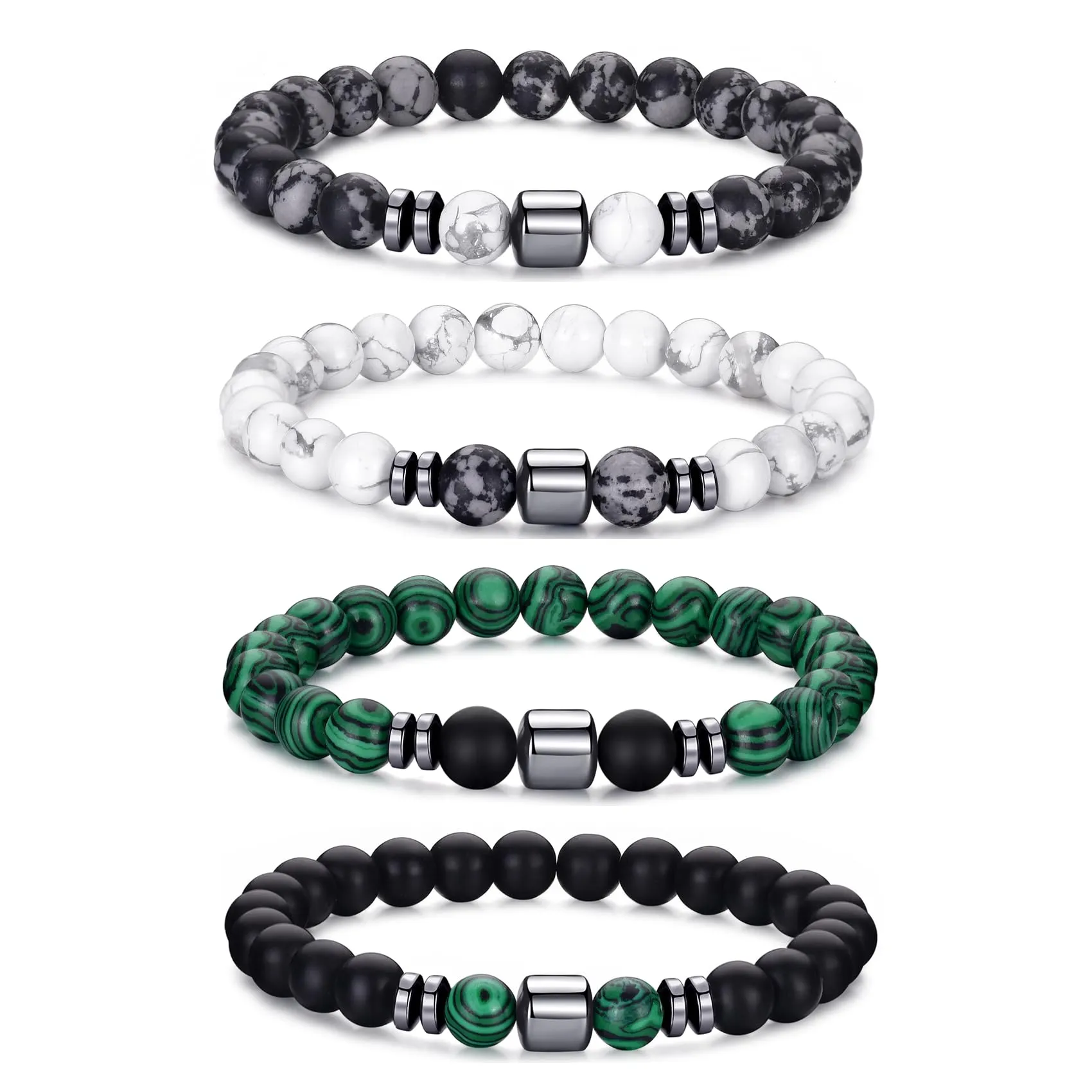 RANKEEF Set di Bracciali con Perline in Occhio di Tigre, Agata Nera e Roccia Lavica per Uomo e Donna - immagine 1