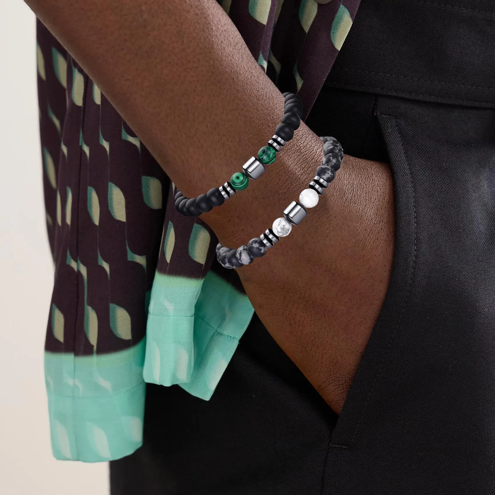 RANKEEF Set di Bracciali con Perline in Occhio di Tigre, Agata Nera e Roccia Lavica per Uomo e Donna - immagine 4