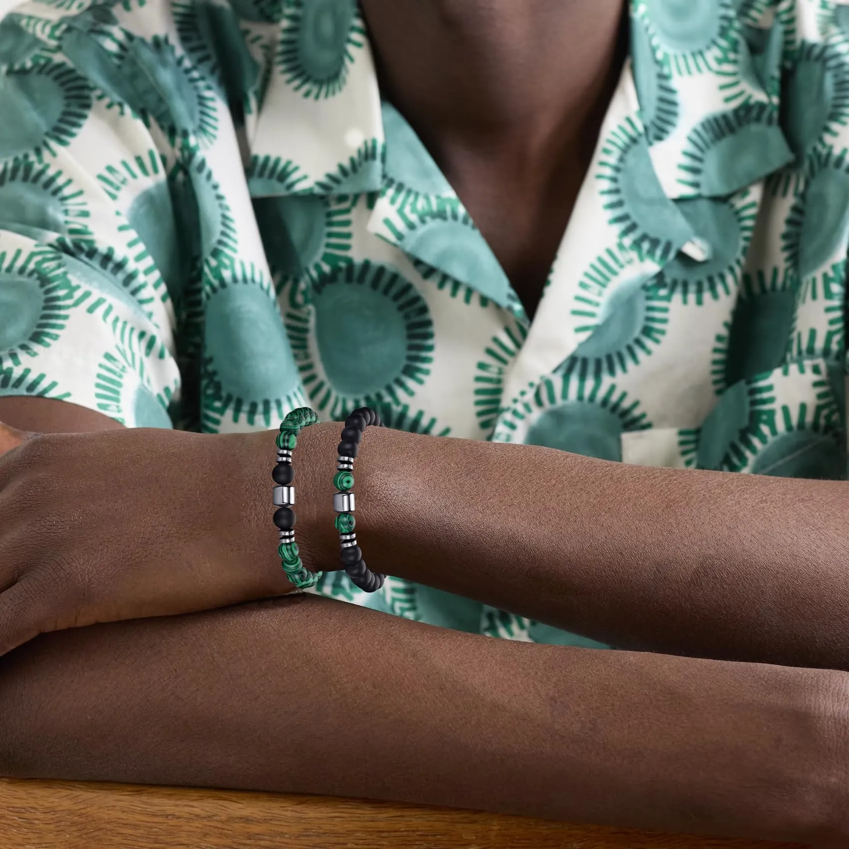 RANKEEF Set di Bracciali con Perline in Occhio di Tigre, Agata Nera e Roccia Lavica per Uomo e Donna - immagine 5