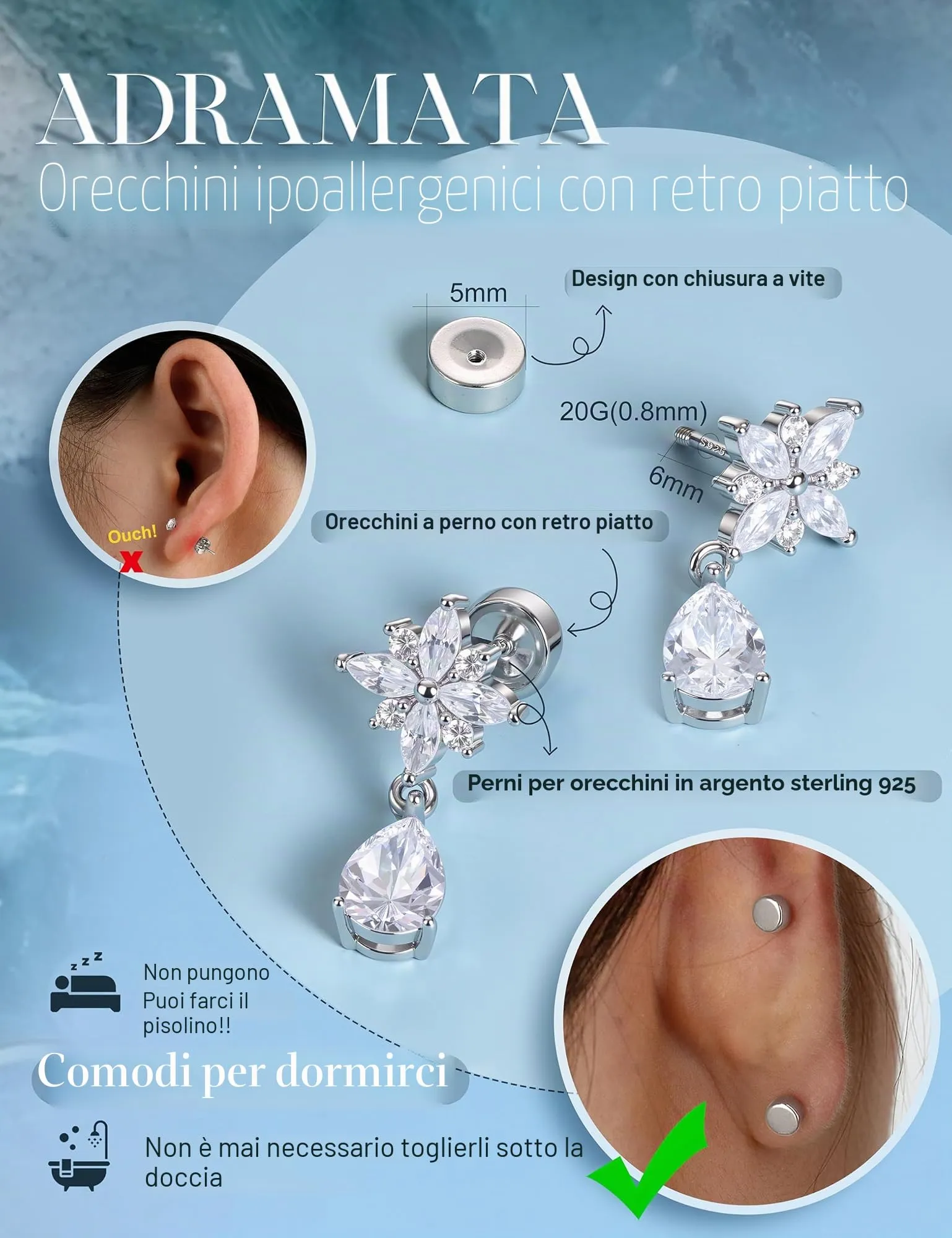Adramata Orecchini in Argento 925 per Donna, Piercing Helix - immagine 3