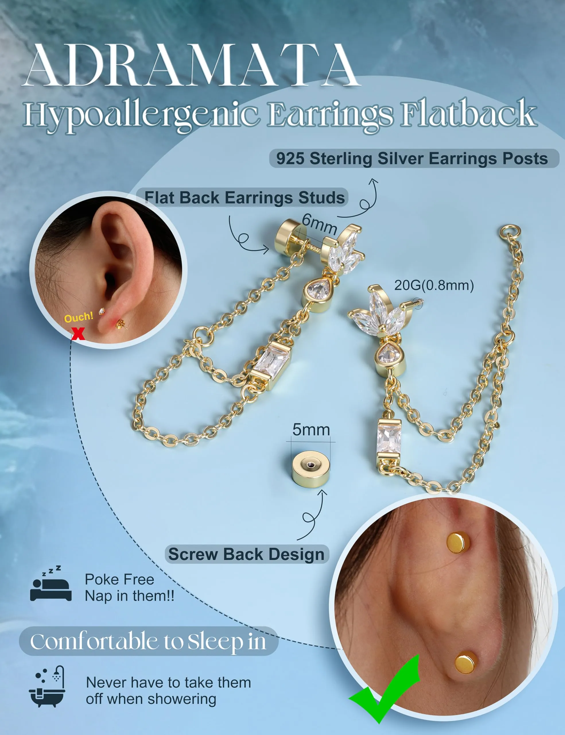 Adramata Orecchini in Argento 925 per Donna, Helix Piercing - immagine 3