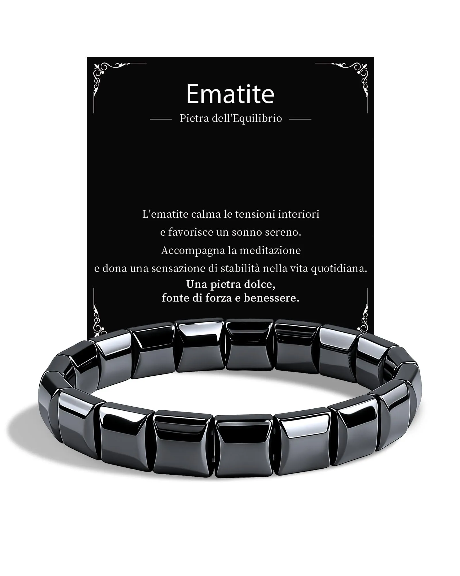 VGWON Bracciale in Ematite per Uomo, Perle 10mm, Nero - immagine 1