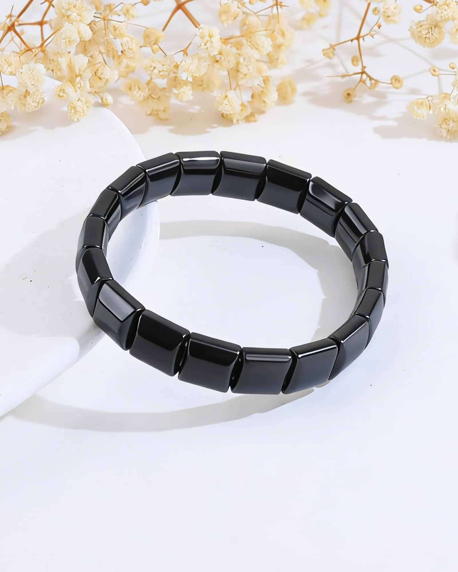 VGWON Bracciale in Ematite per Uomo, Perle 10mm, Nero - immagine 2