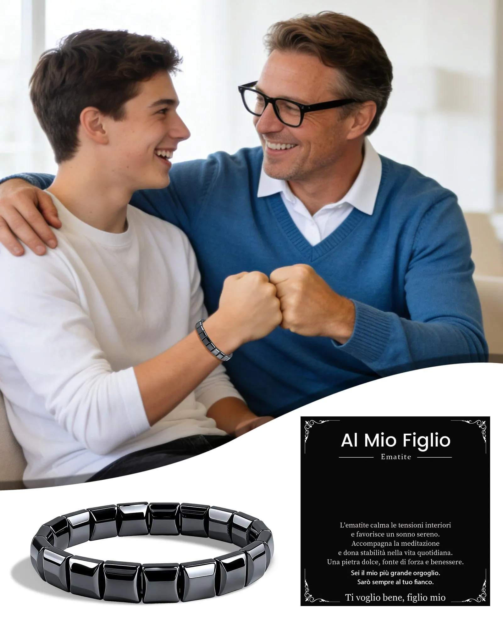 VGWON Bracciale in Ematite Naturale per Uomo e Ragazzo, Perle da 10 mm - immagine 3