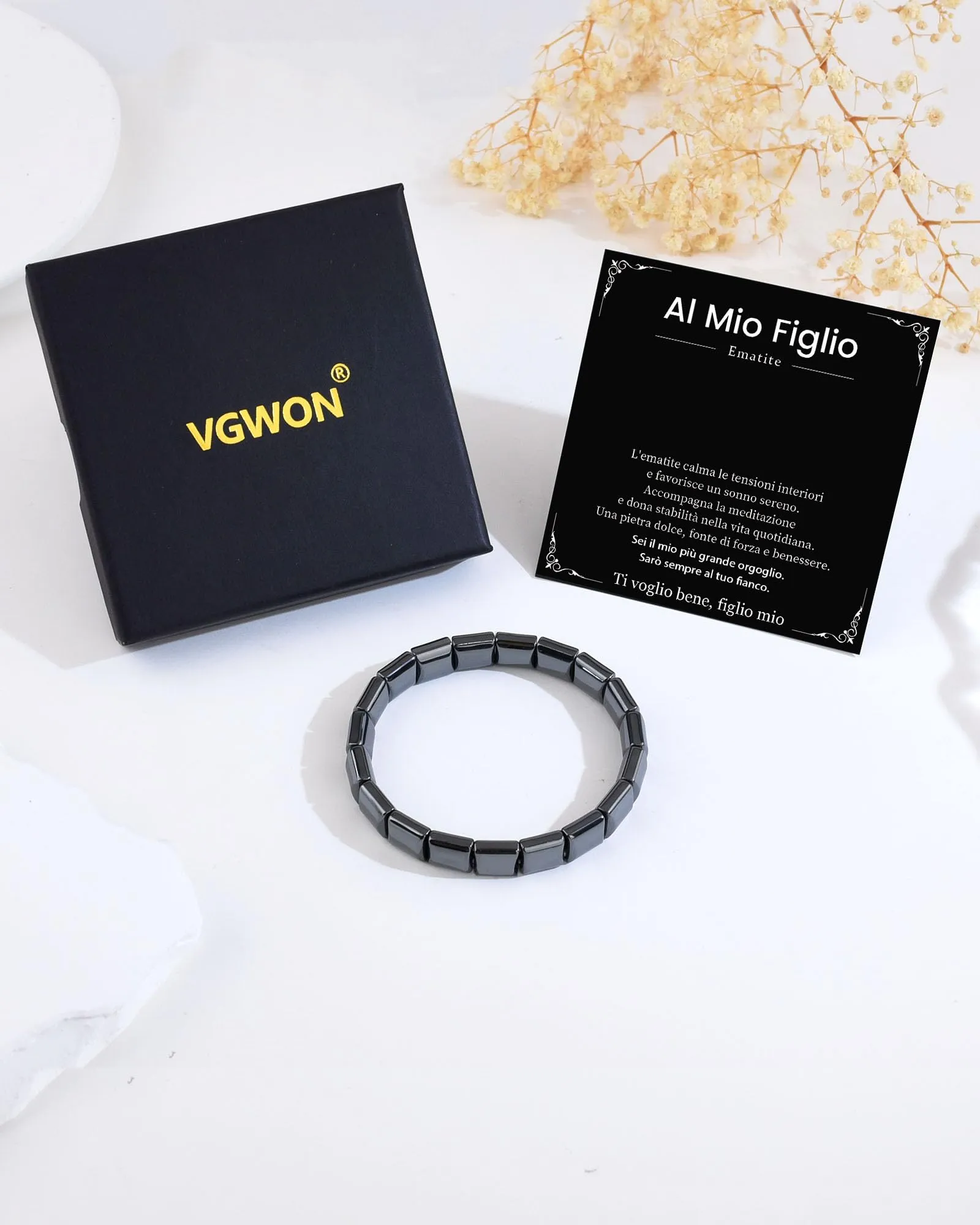 VGWON Bracciale in Ematite Naturale per Uomo e Ragazzo, Perle da 10 mm - immagine 6