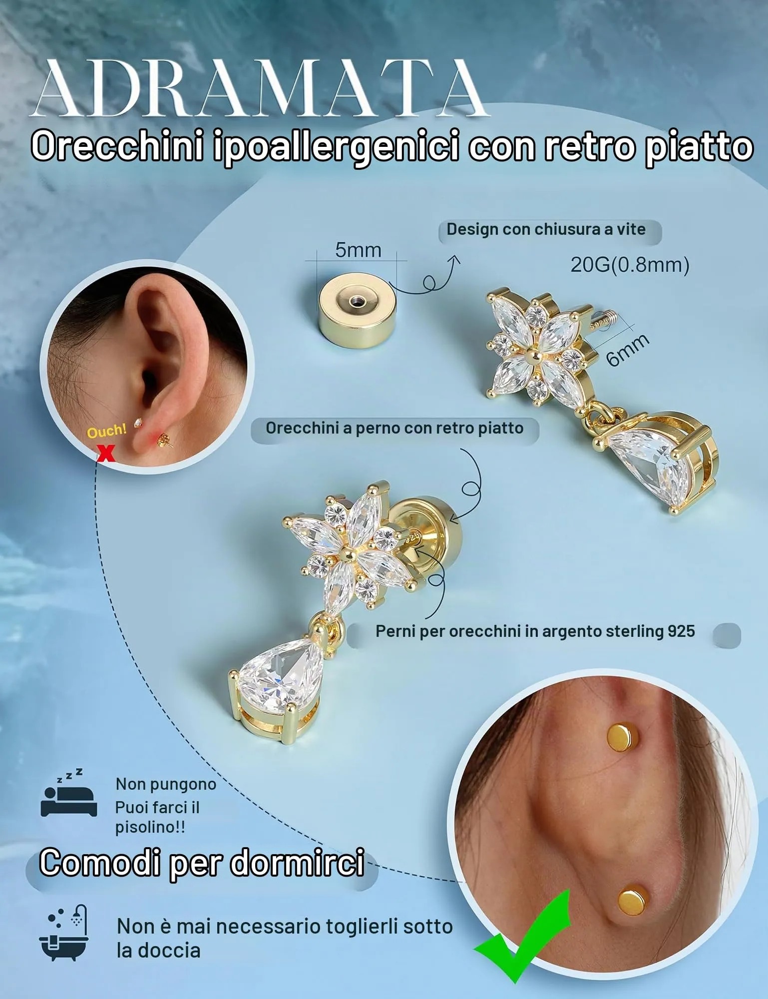 Adramata Orecchini in Argento 925 per Donna, Piercing Helix - immagine 3