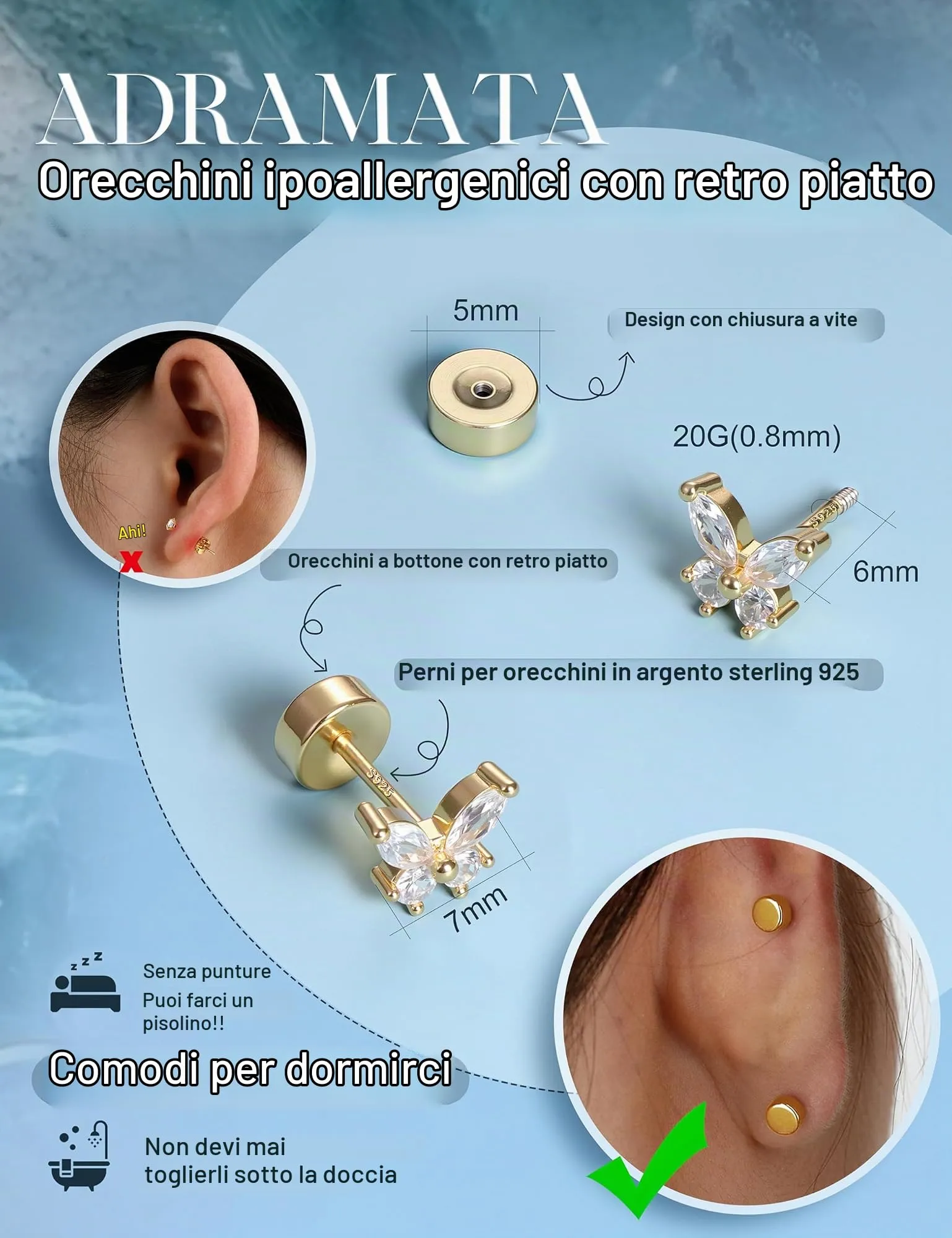Adramata Orecchini in Argento 925 per Donna, Helix Piercing - immagine 3