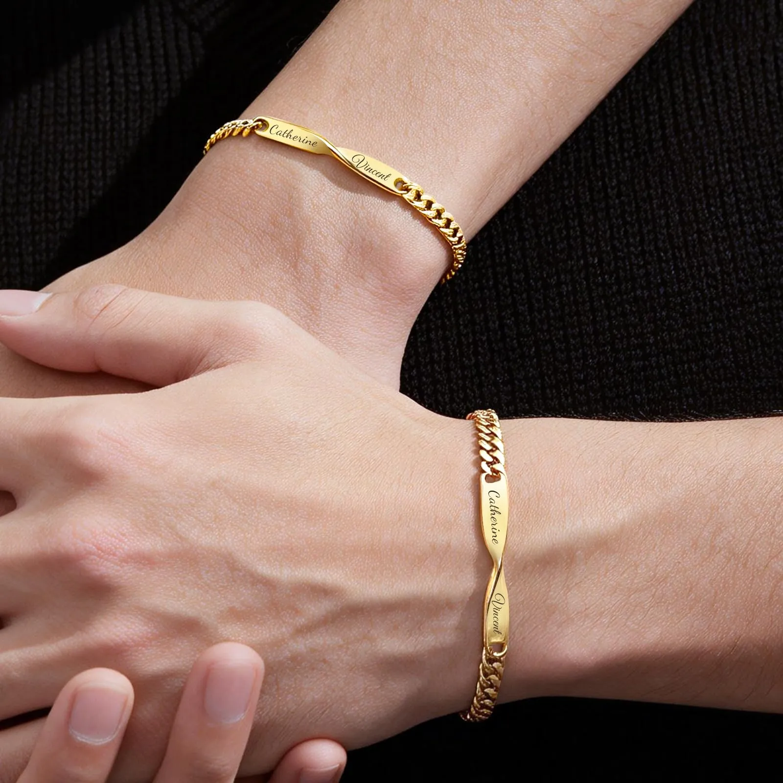 Malihome Set di bracciali a catena per coppie con simbolo dell'infinito personalizzabile (Gold) - immagine 5