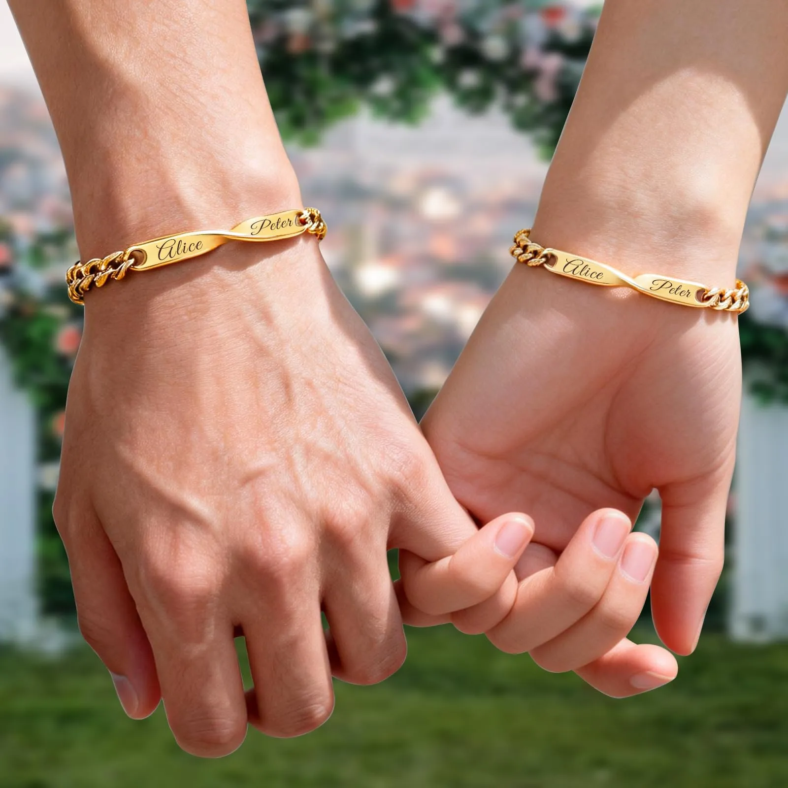 Malihome Set di bracciali a catena per coppie con simbolo dell'infinito personalizzabile (Gold) - immagine 6